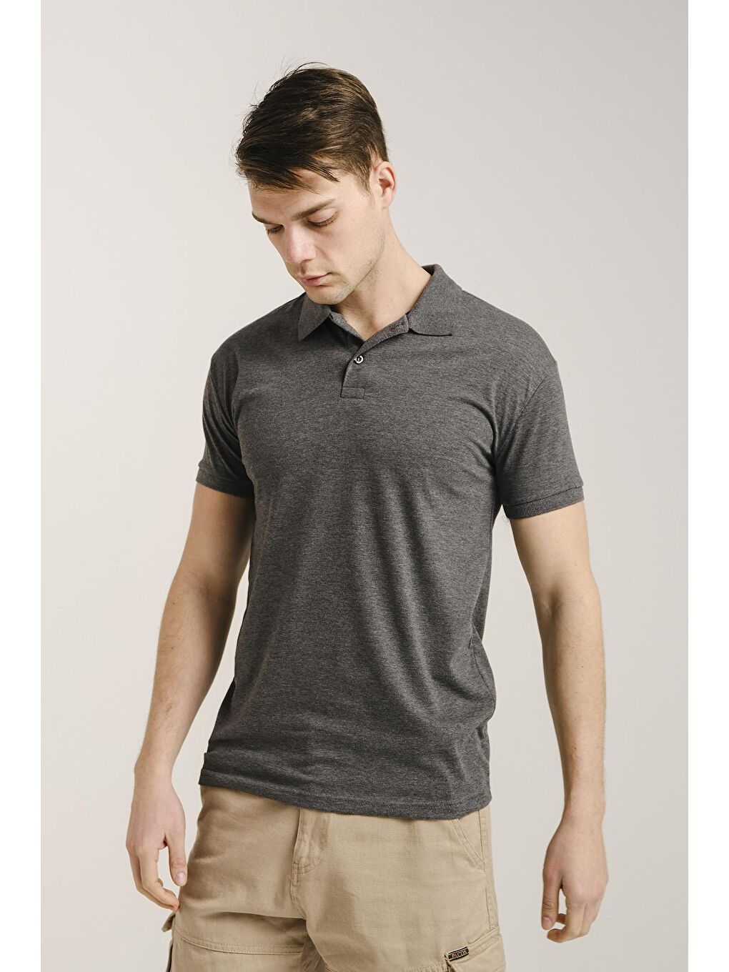 Gri Polo Yaka Slim Fit Erkek Tişört-1