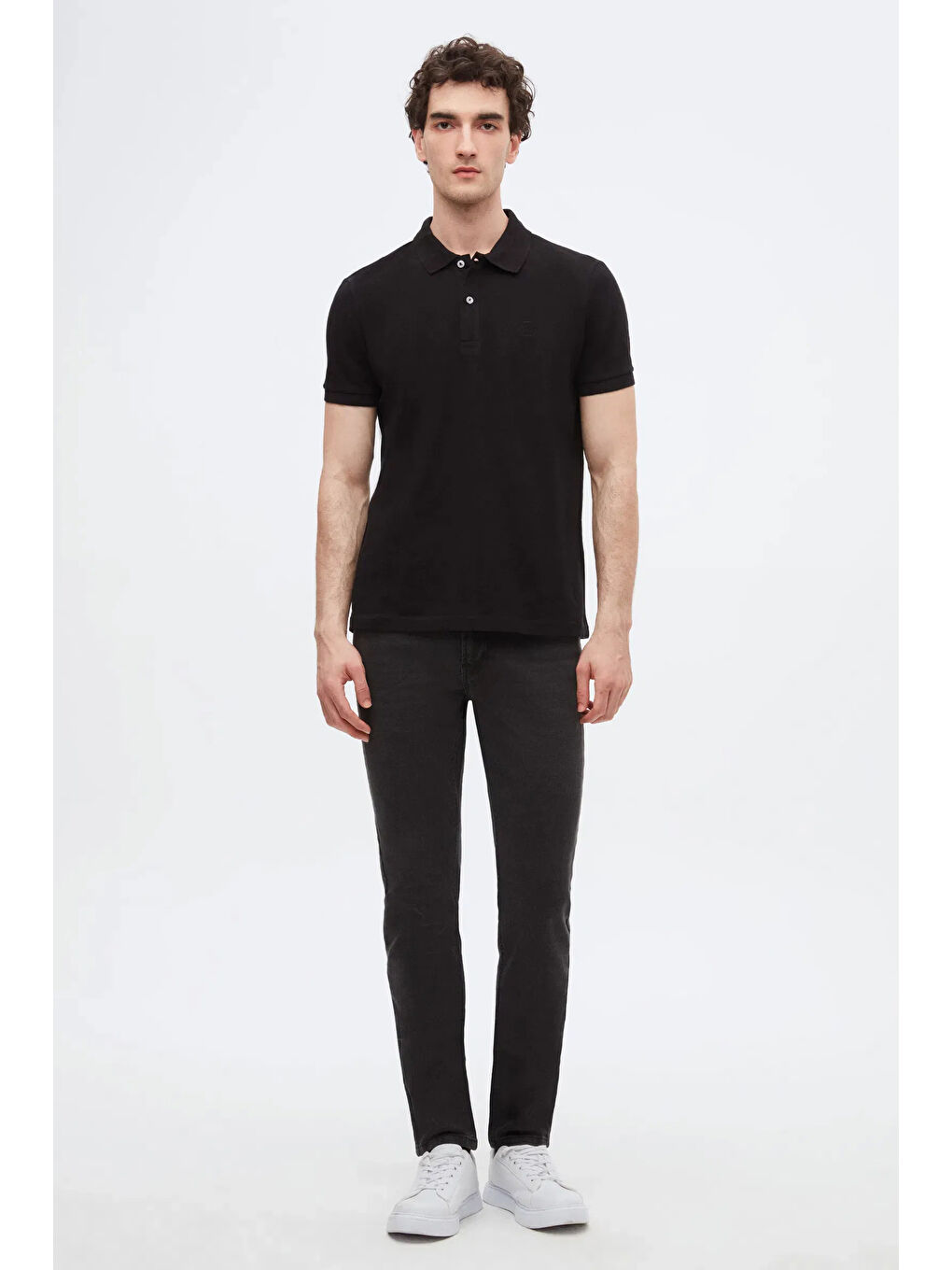 Slim Fit Siyah Kutulu Polo Yaka Tişört-5