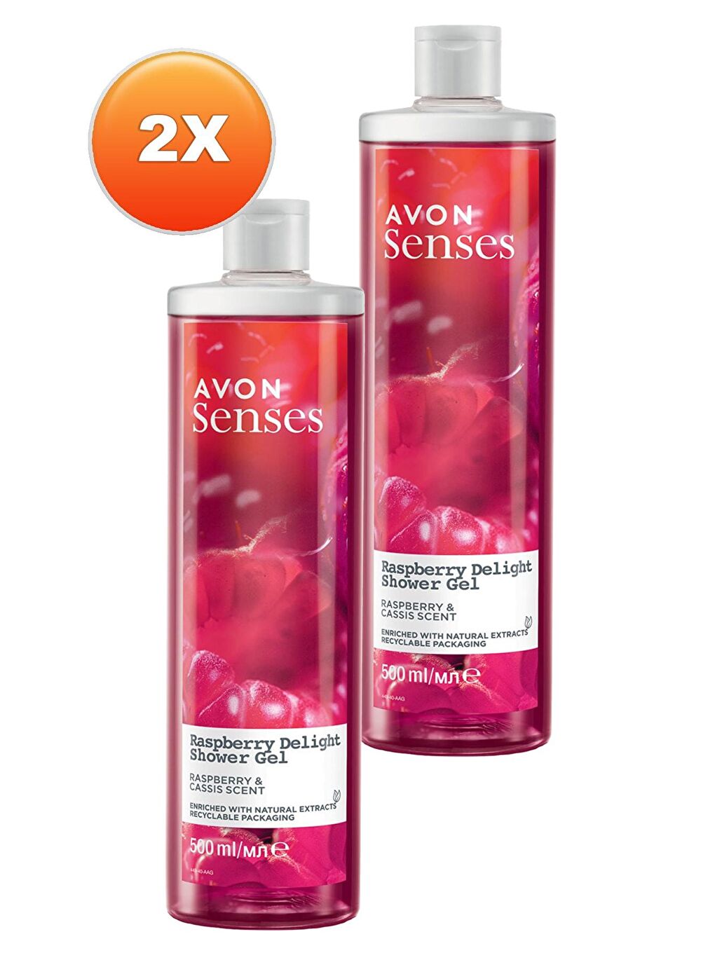 AVON Renksiz Senses Rapsberry Delight Frambuaz ve Frenk Üzümü Kokulu Duş Jeli 500 Ml. İkili Set - 1