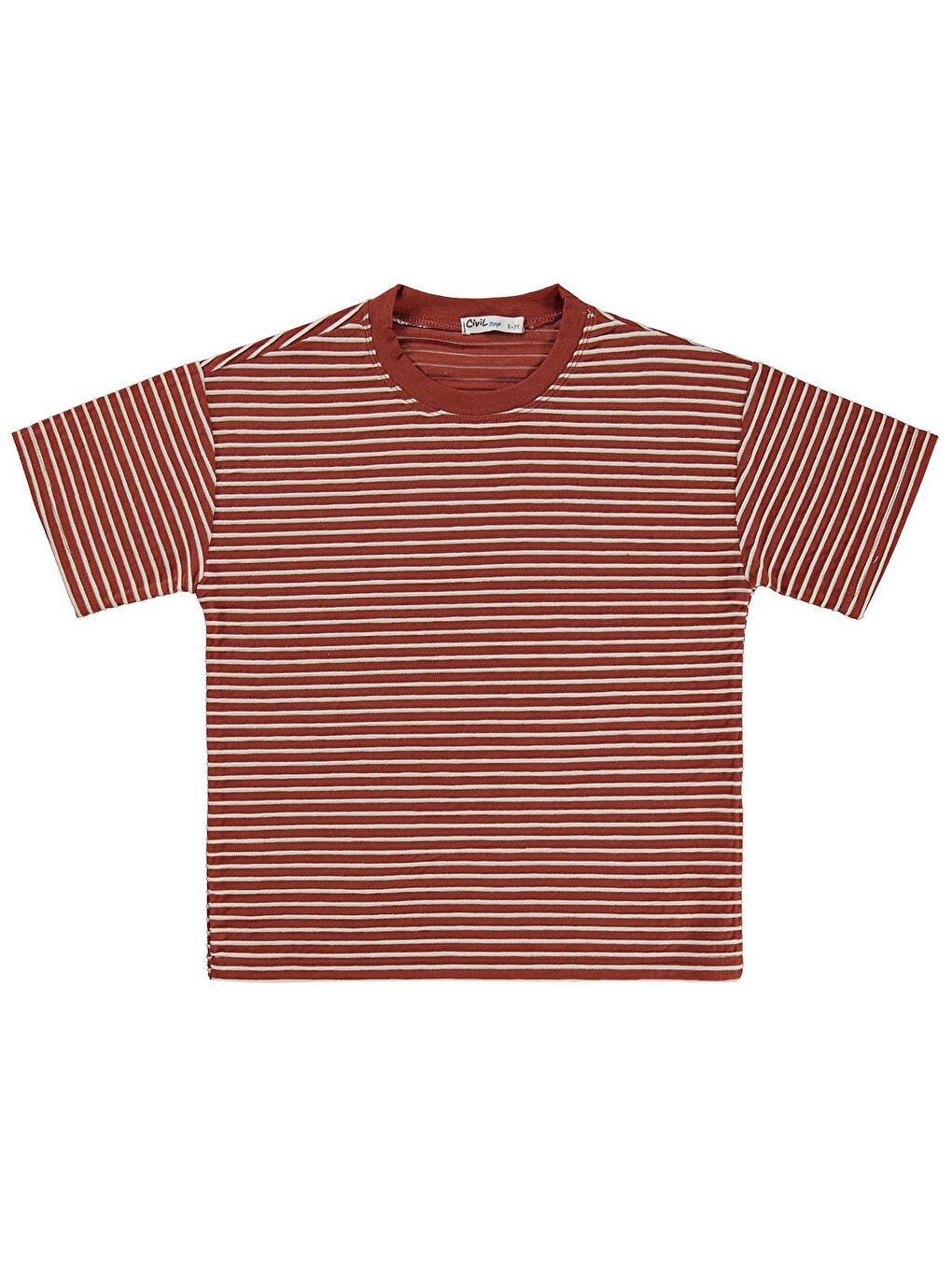 Kahverengi Boys Kabartma Çizgili 6-9 Yaş Tişört - Turuncu