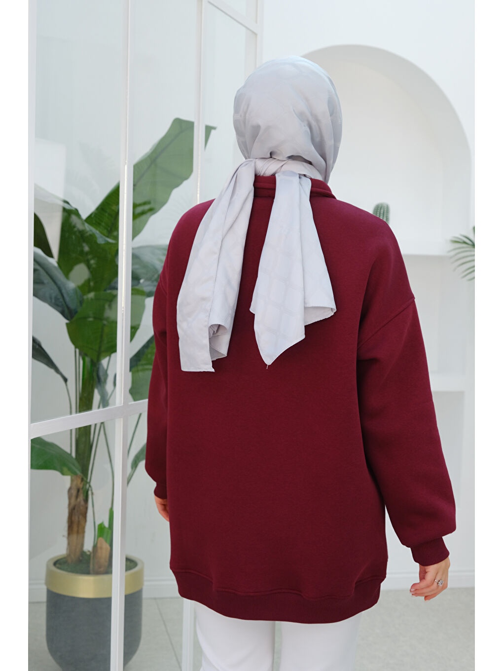Yarım Fermuar Detay  Sweatshirt Bordo-2