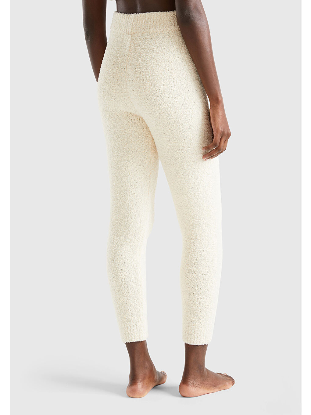 Ekru Kadın Krem Beli ve Paçası Lastikli Triko Eşofman Altı-2