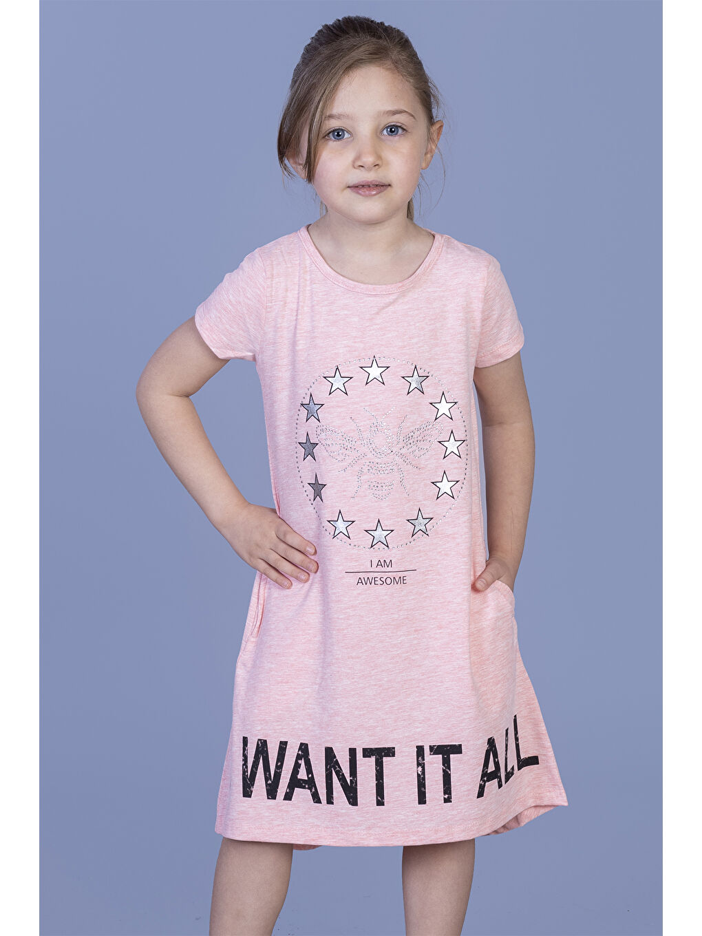 Toontoykids Pembe Kız Çocuk  I Want It All Baskılı Elbise