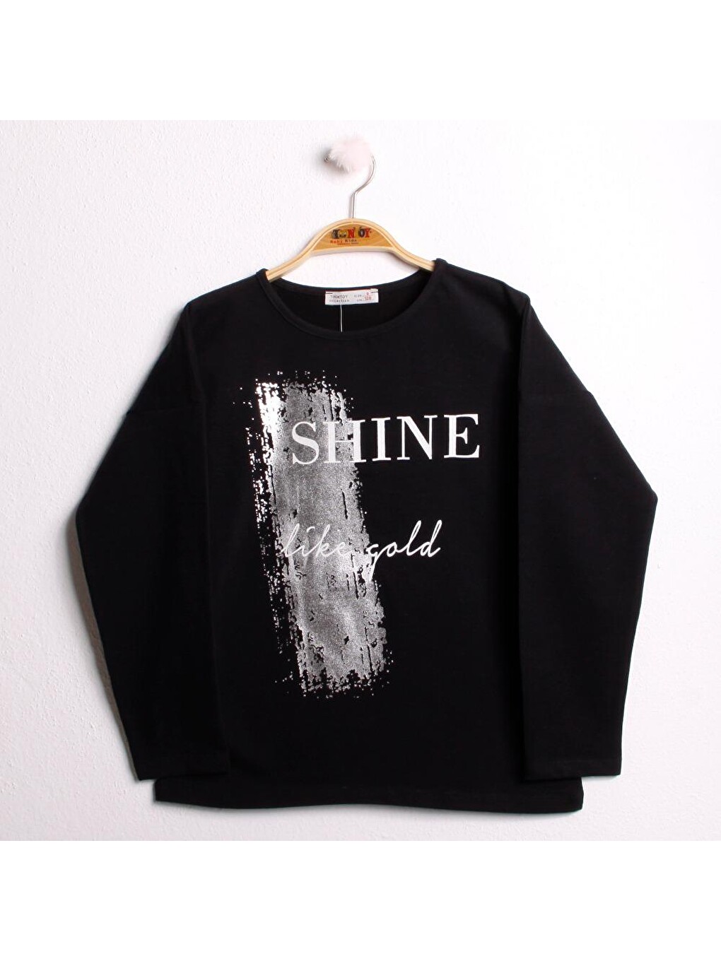 Siyah Kız Çocuk Sweatshirt Shine Varak Baskılı