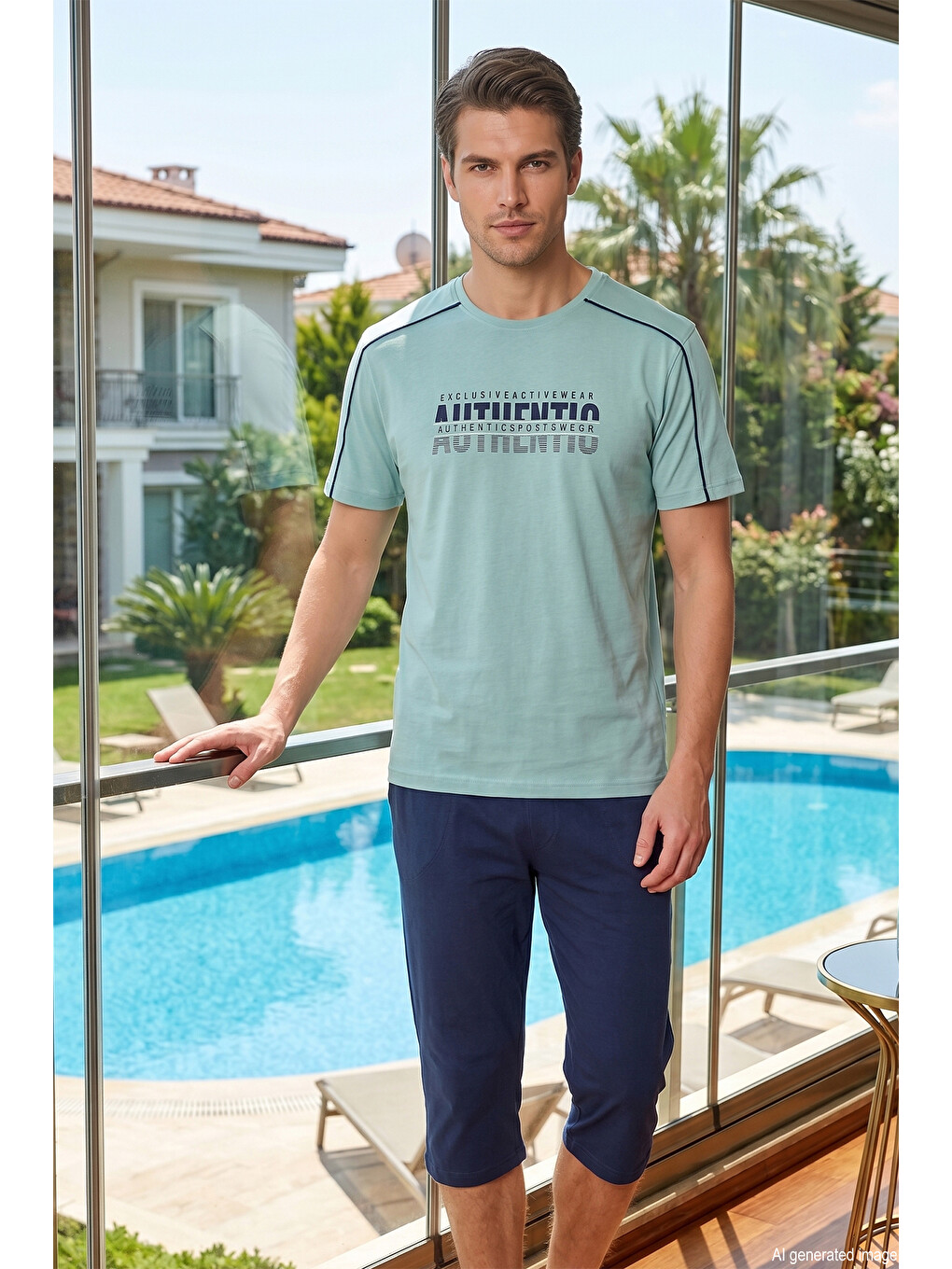 Yeşil Erkek Kısa Kol Kaprili Süprem Kumaş Pijama Takımı 2371 Mint