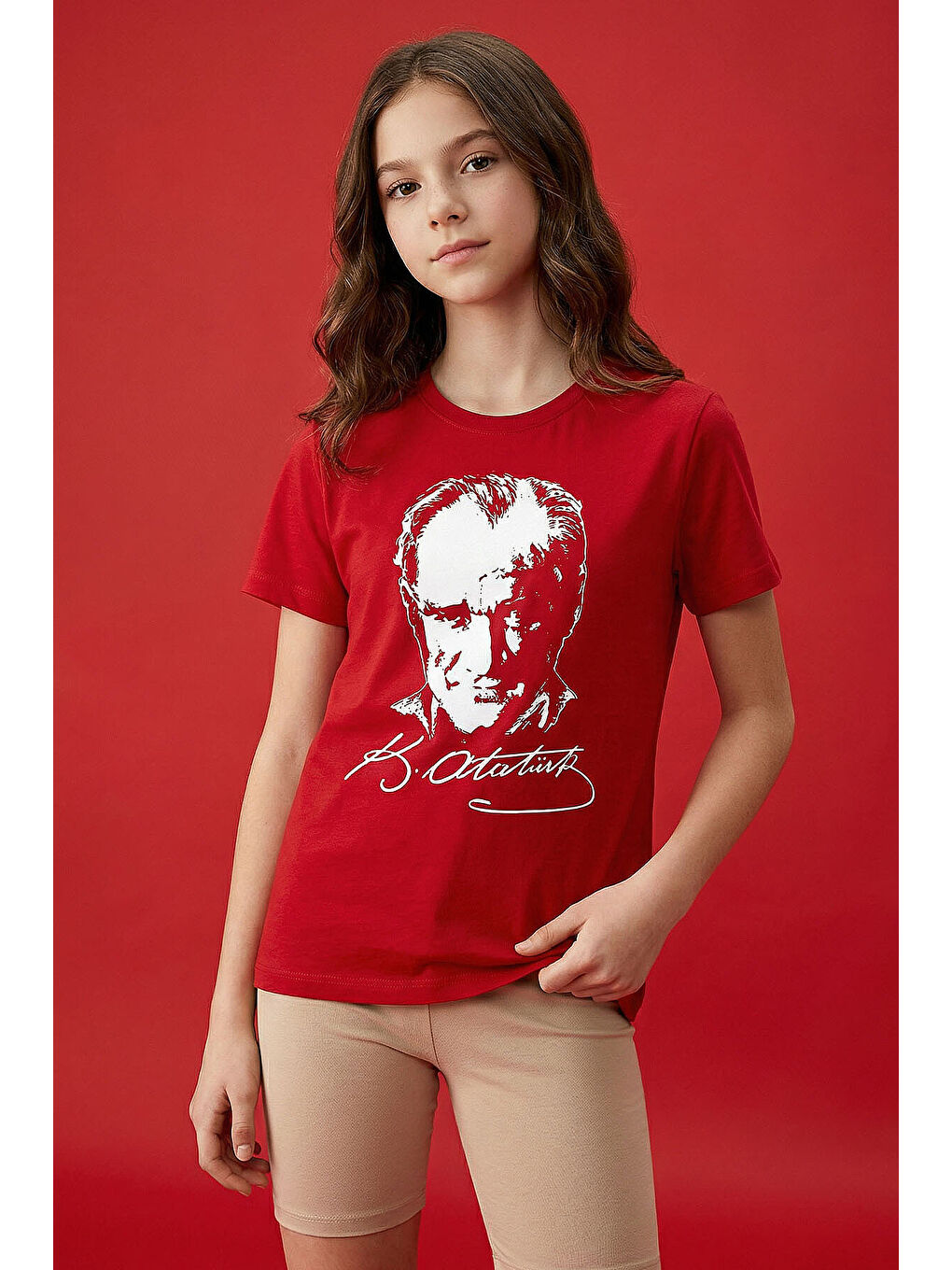 Kırmızı Atatürk Baskılı Unisex T-Shirt - 11332-1