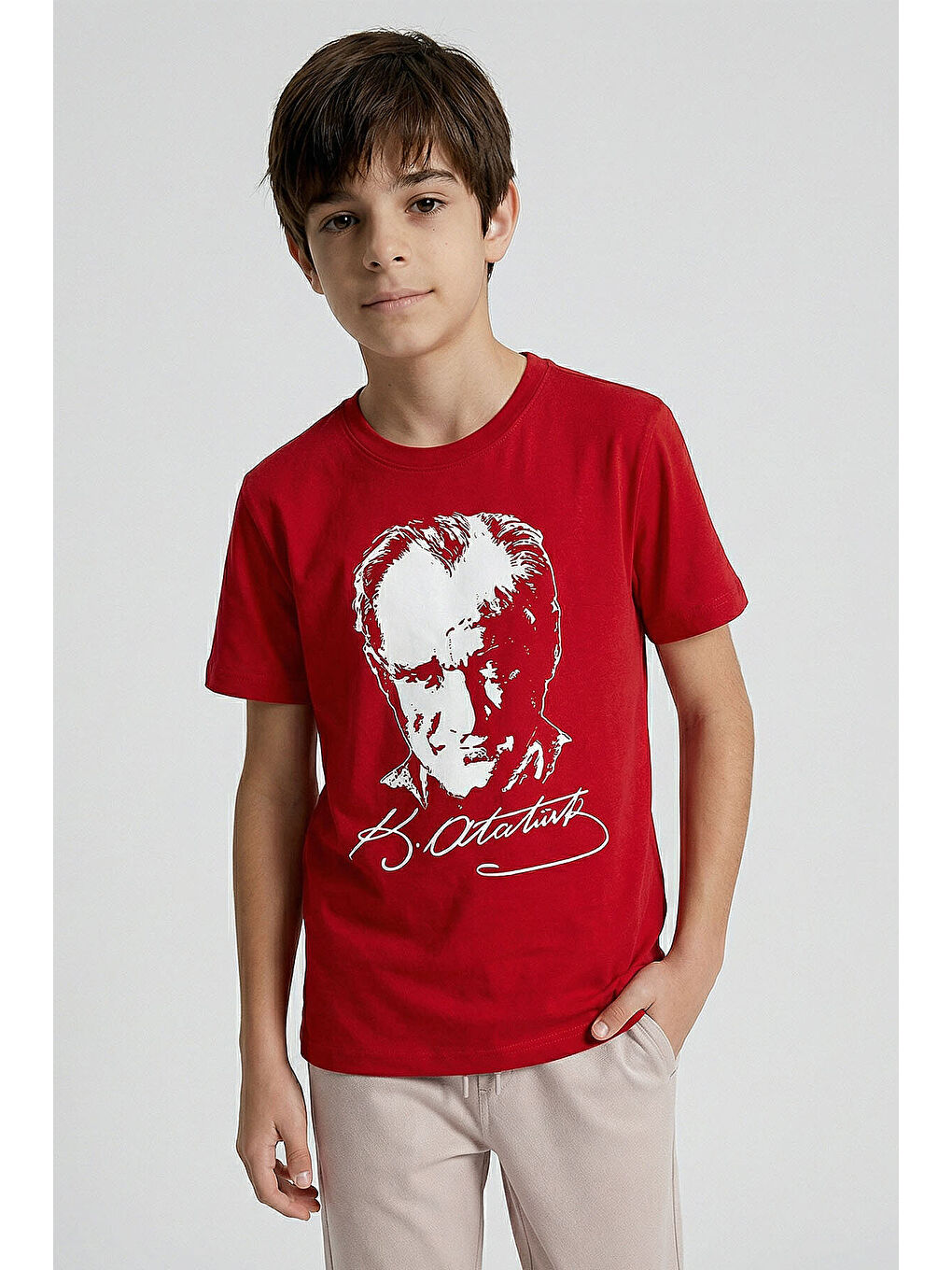 Kırmızı Atatürk Baskılı Unisex T-Shirt - 11332-2