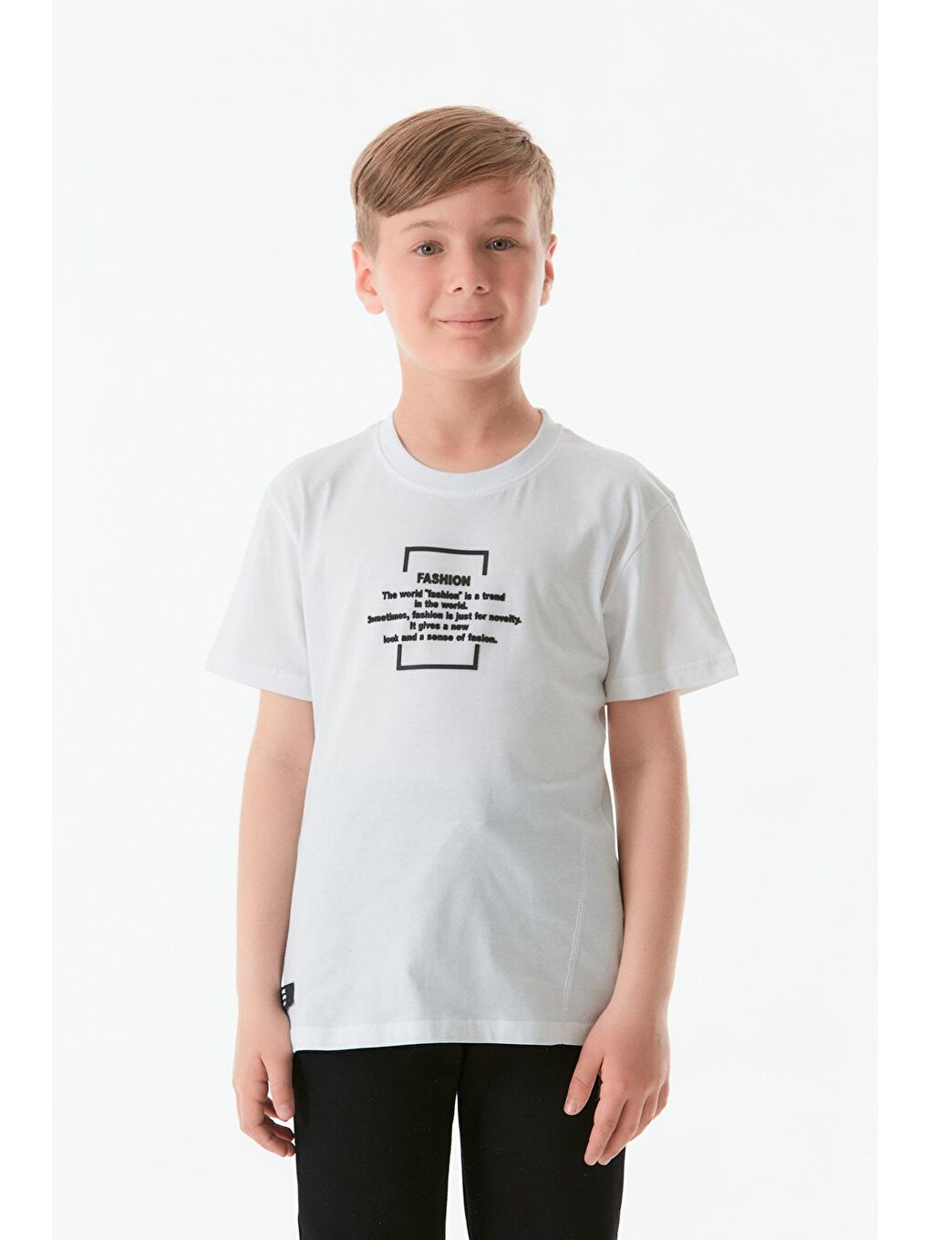 Beyaz Baskılı Bisiklet Yaka Erkek Çocuk Tişört