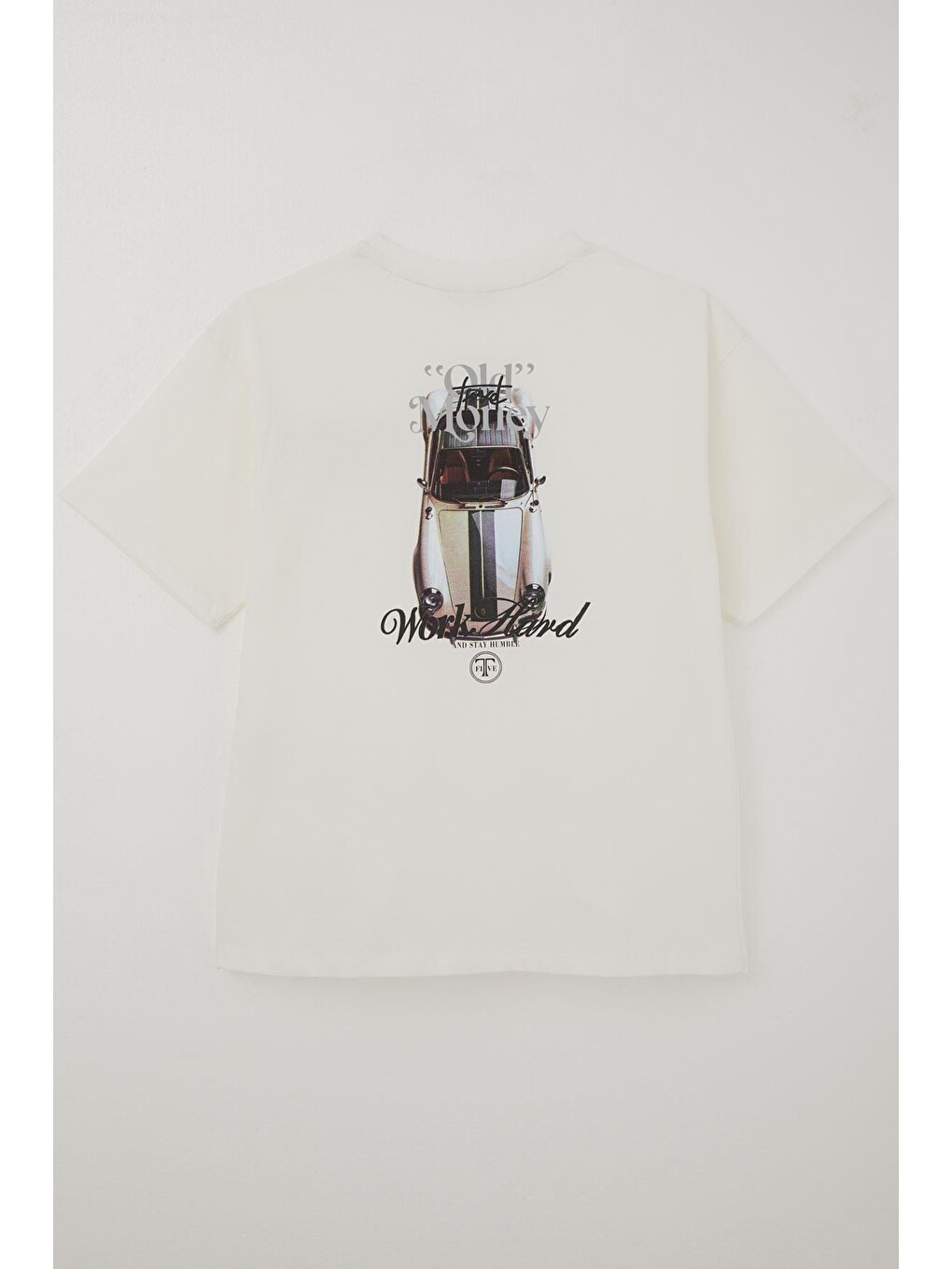 Erkek Çocuk Tişört Vintage Araba Baskılı Ekru (9-14 Yaş)-1