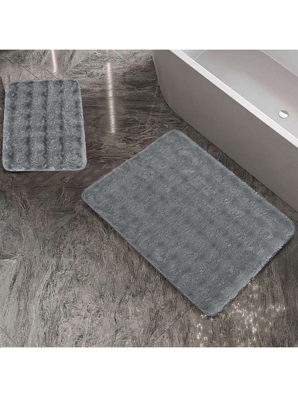 Home Pia 2 li Pelüş Banyo Paspası-Gri