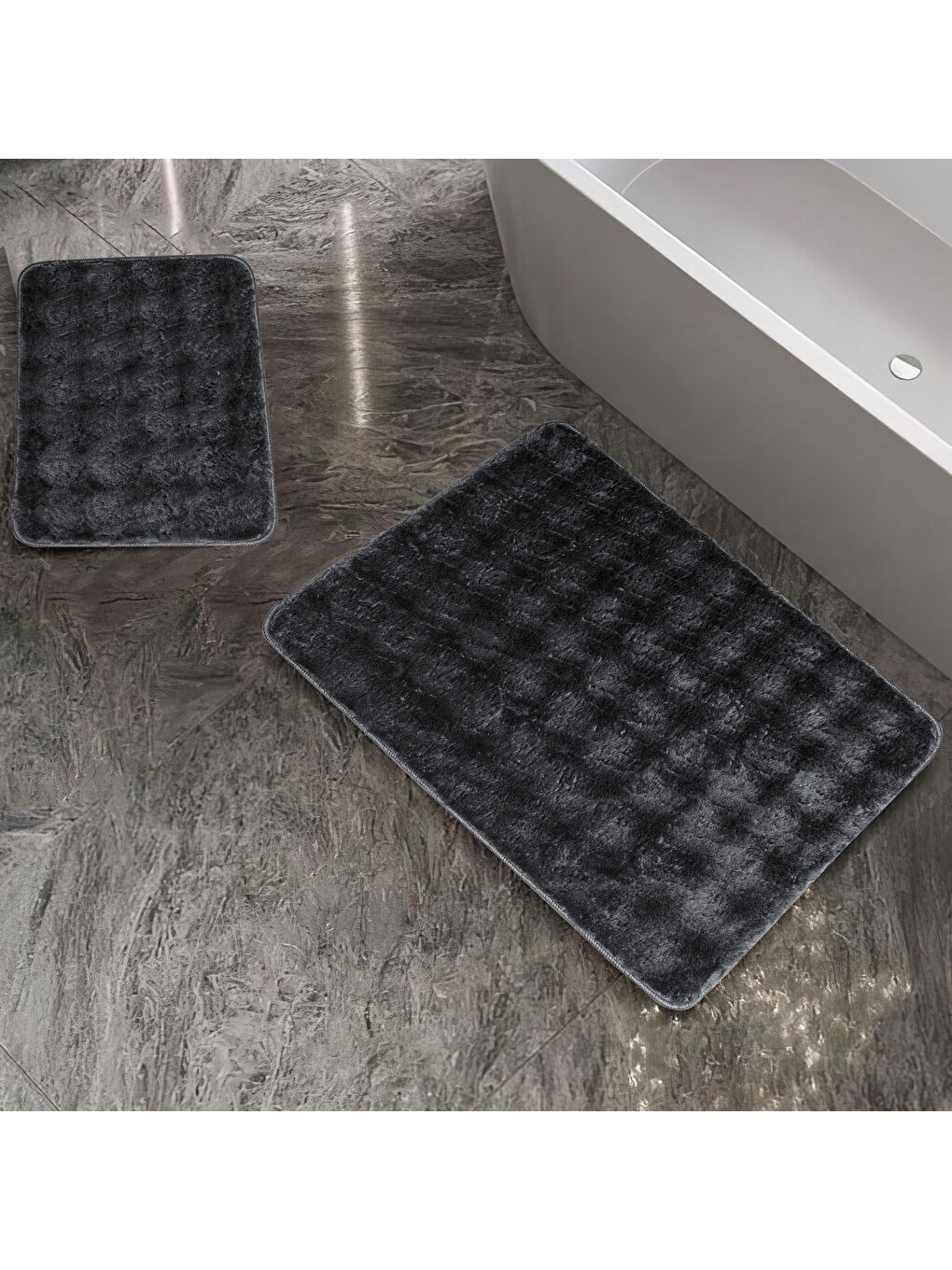 Home Pia 2 li Pelüş Banyo Paspası-Antrasit