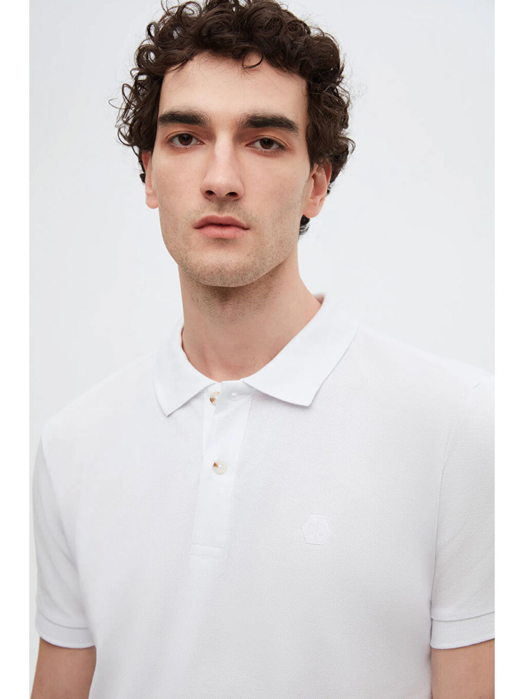 Slim Fit Beyaz Kutulu Polo Yaka Tişört-3