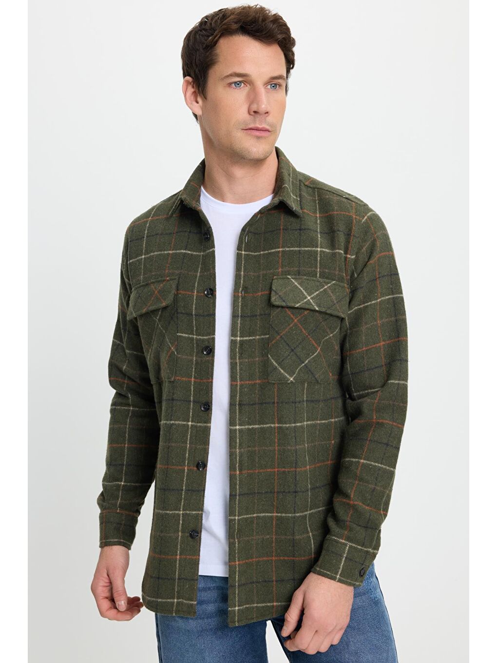 Karışık Erkek Slim Fit Dar Kesim Spor Yaka Çift Cep Kapaklı Kareli Gömlek-1