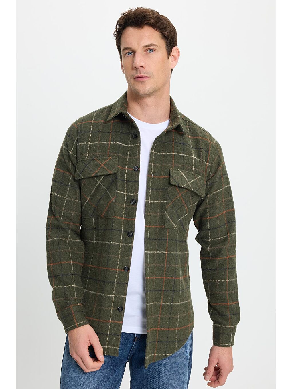 Karışık Erkek Slim Fit Dar Kesim Spor Yaka Çift Cep Kapaklı Kareli Gömlek-3