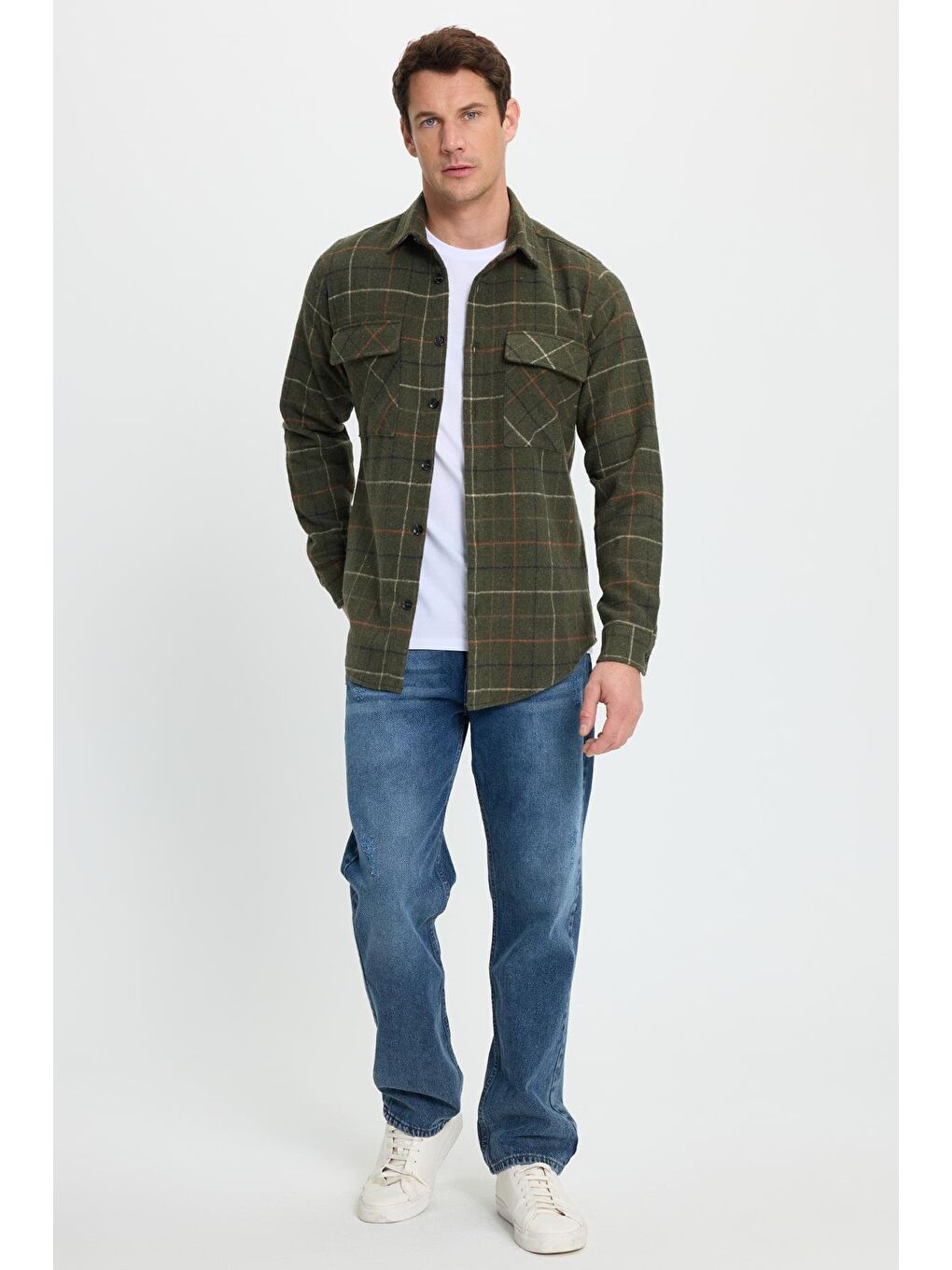 Karışık Erkek Slim Fit Dar Kesim Spor Yaka Çift Cep Kapaklı Kareli Gömlek-4