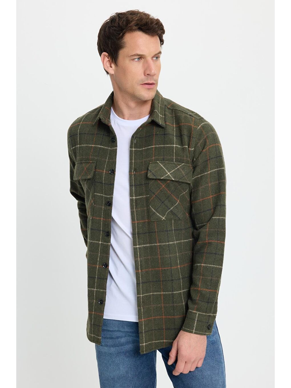 Karışık Erkek Slim Fit Dar Kesim Spor Yaka Çift Cep Kapaklı Kareli Gömlek-5