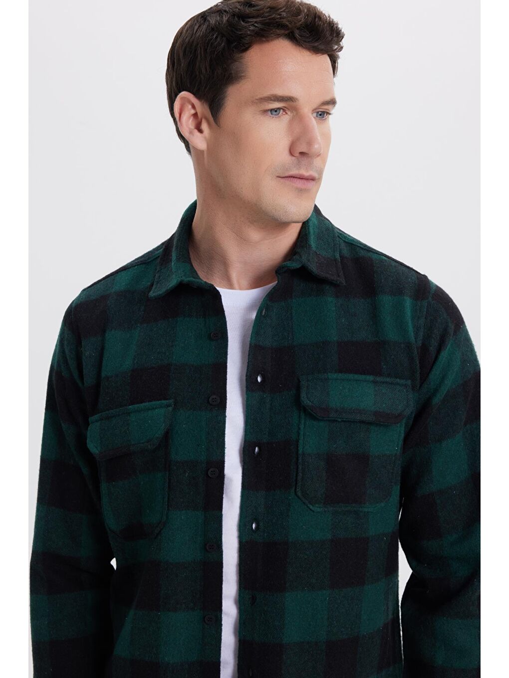 Karışık Erkek Slim Fit Dar Kesim Uzun Kollu Kapaklı Çift Cepli Kareli Kışlık Oduncu Gömlek-1