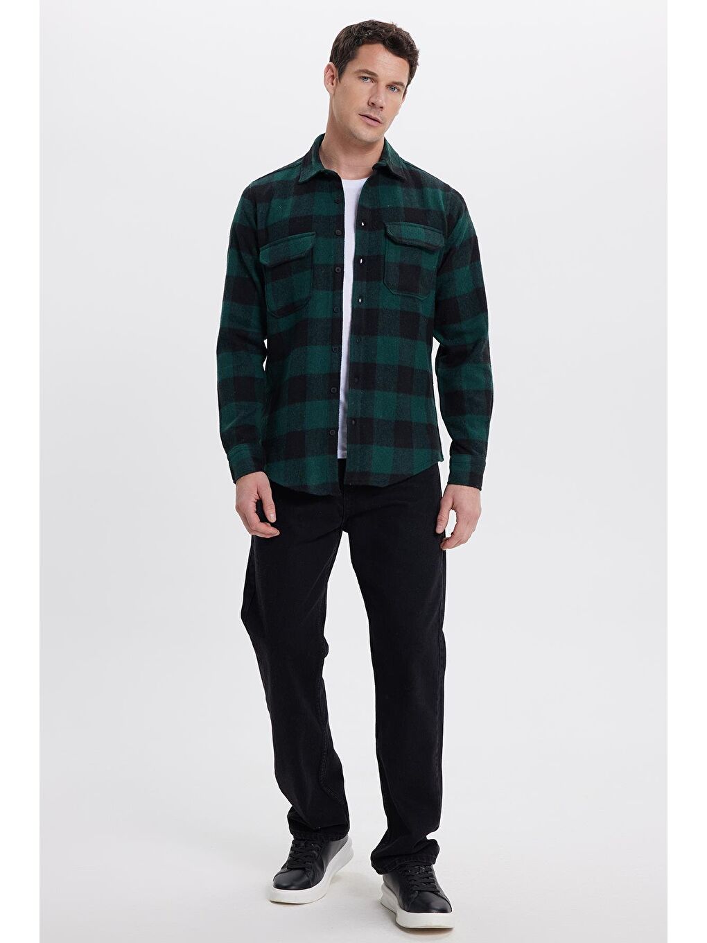 Karışık Erkek Slim Fit Dar Kesim Uzun Kollu Kapaklı Çift Cepli Kareli Kışlık Oduncu Gömlek-3