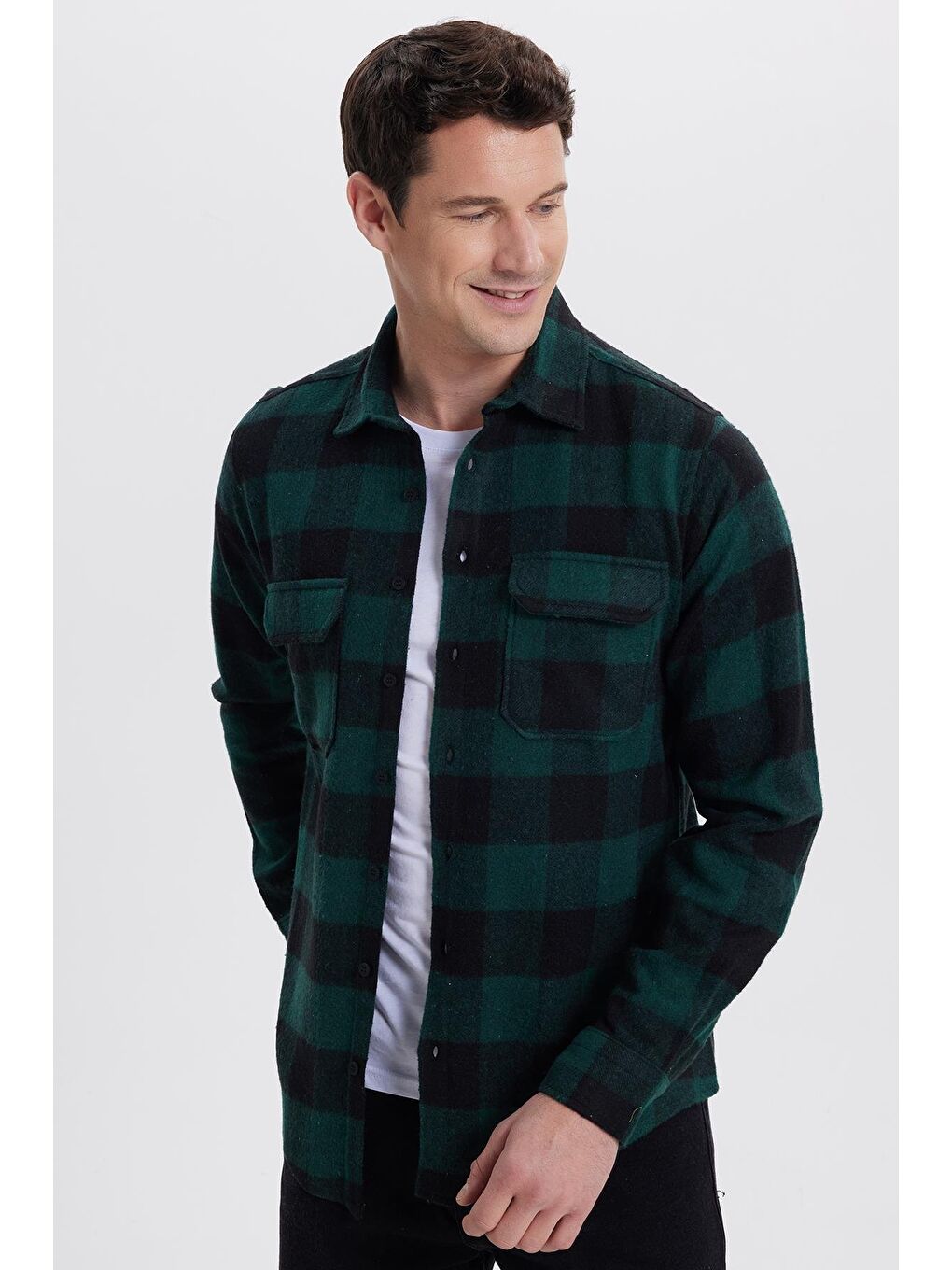 Karışık Erkek Slim Fit Dar Kesim Uzun Kollu Kapaklı Çift Cepli Kareli Kışlık Oduncu Gömlek-4