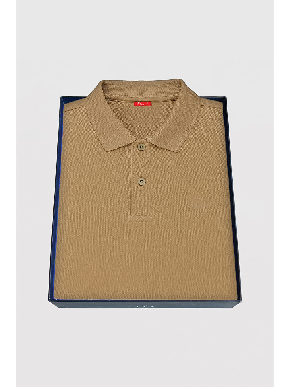 Bej Slim Fit Vizon Kutulu Polo Yaka Tişört-1