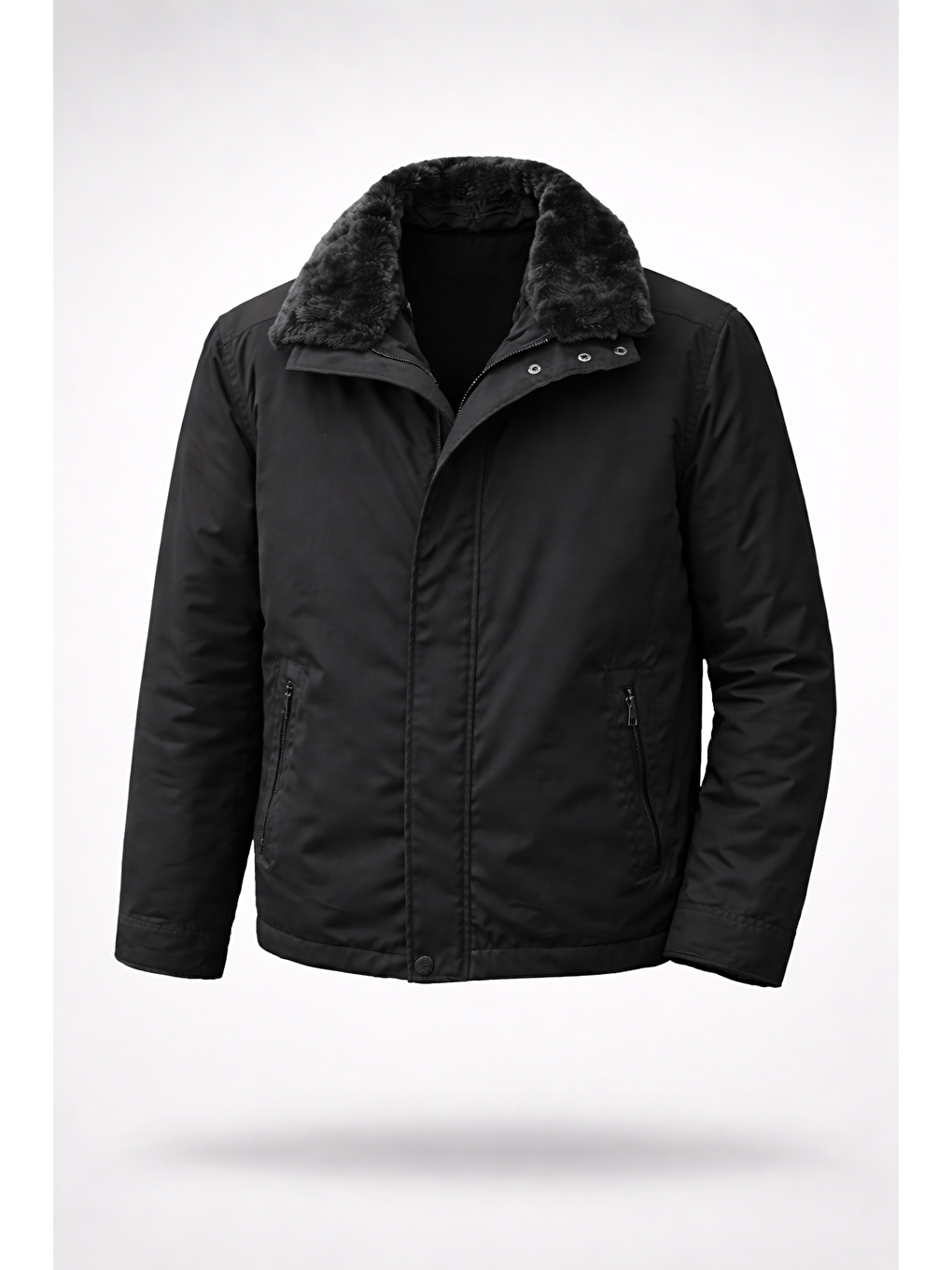 Siyah Dik Yaka Slim Fit Classic Kaban 1008255154-5