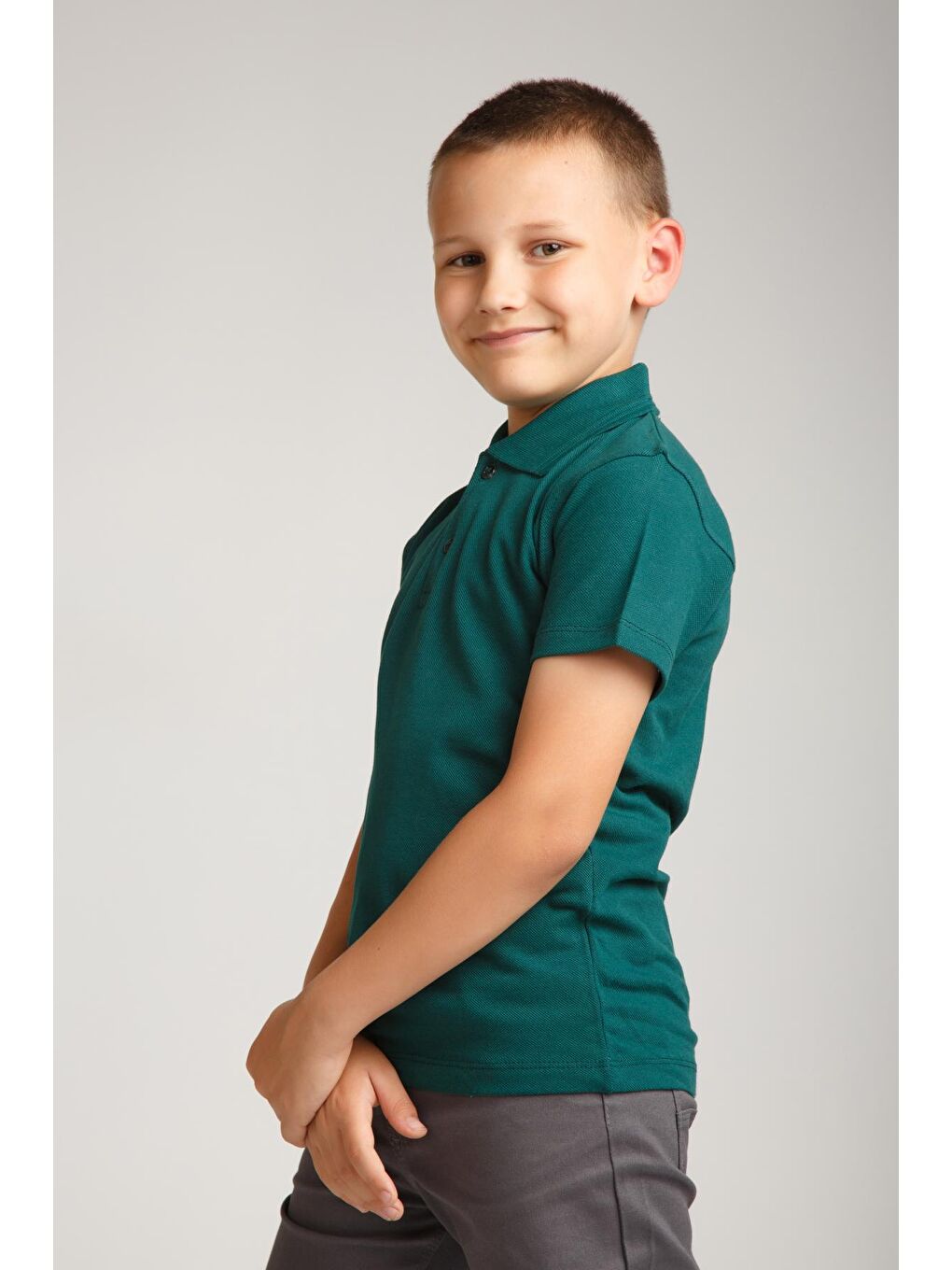 ajn Haki-Yeşil Kids Polo Yaka Basic Kısa Kollu Erkek Çocuk Tişört