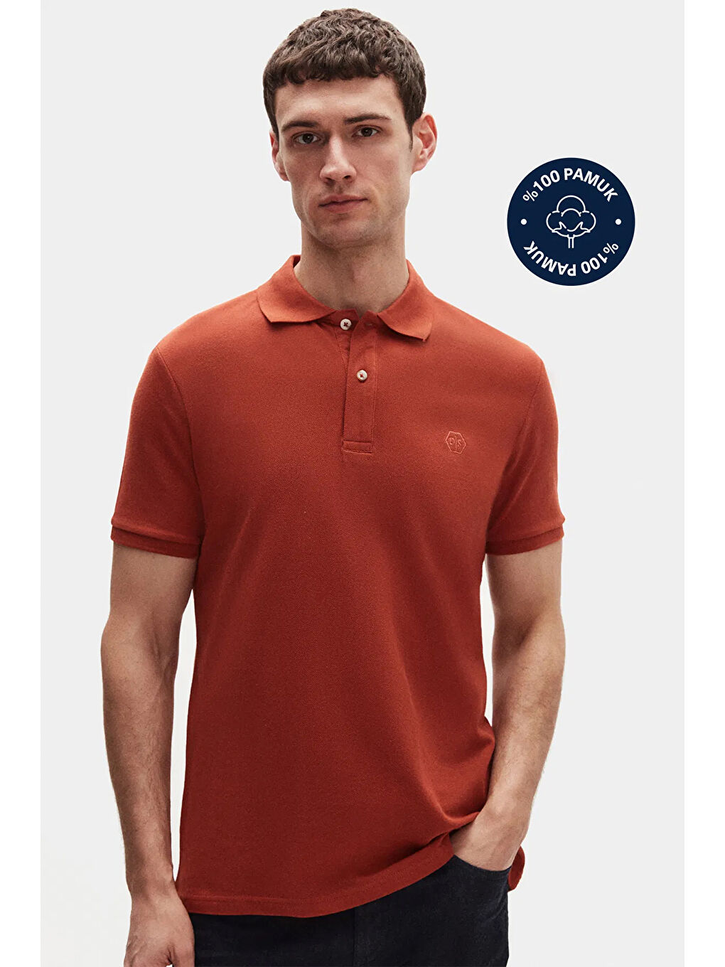 Kahverengi Slim Fit Kiremit Kutulu Polo Yaka Tişört
