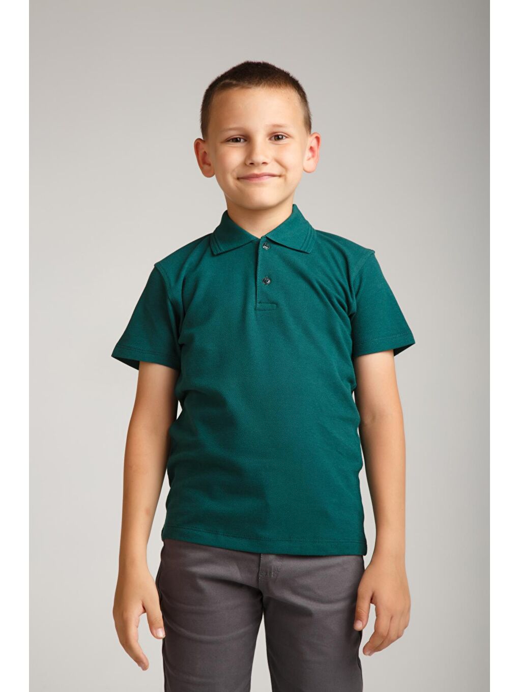 ajn Haki-Yeşil Kids Polo Yaka Basic Kısa Kollu Erkek Çocuk Tişört - 1