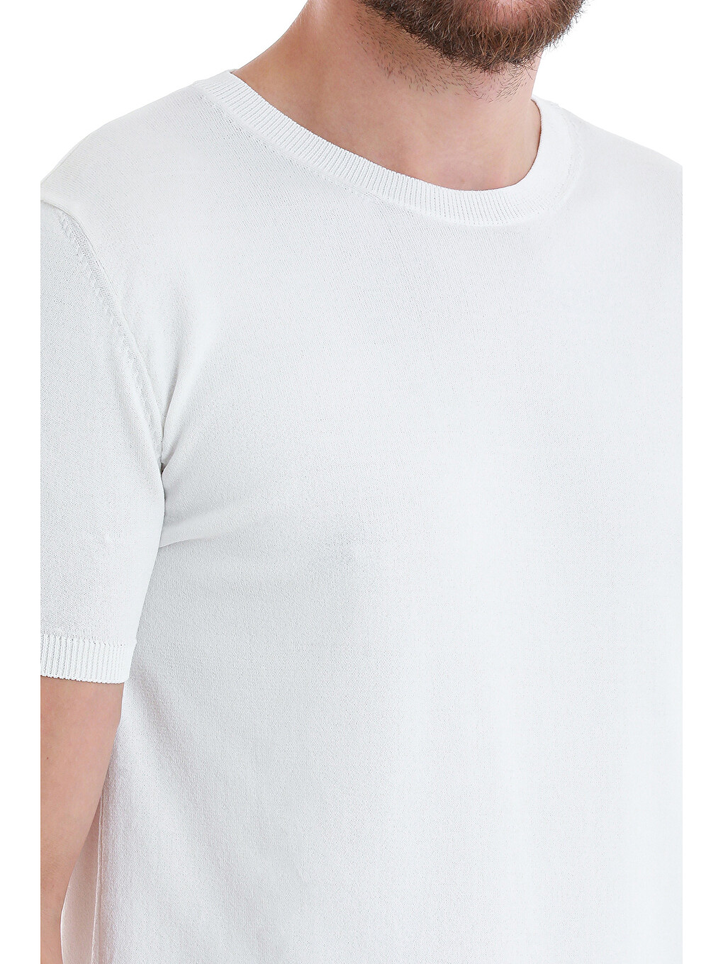 Beyaz Regular Fit Düz Bisiklet Yaka Rayon Triko Tişört-4