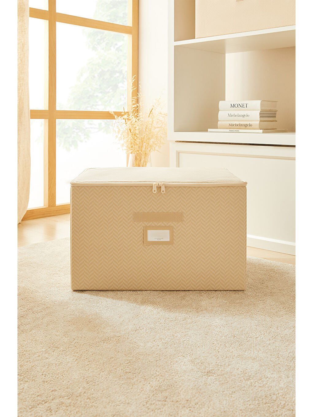 Bej Balıksırtı Destekli Kutu Hurç 48 x 40 x 30 cm-1