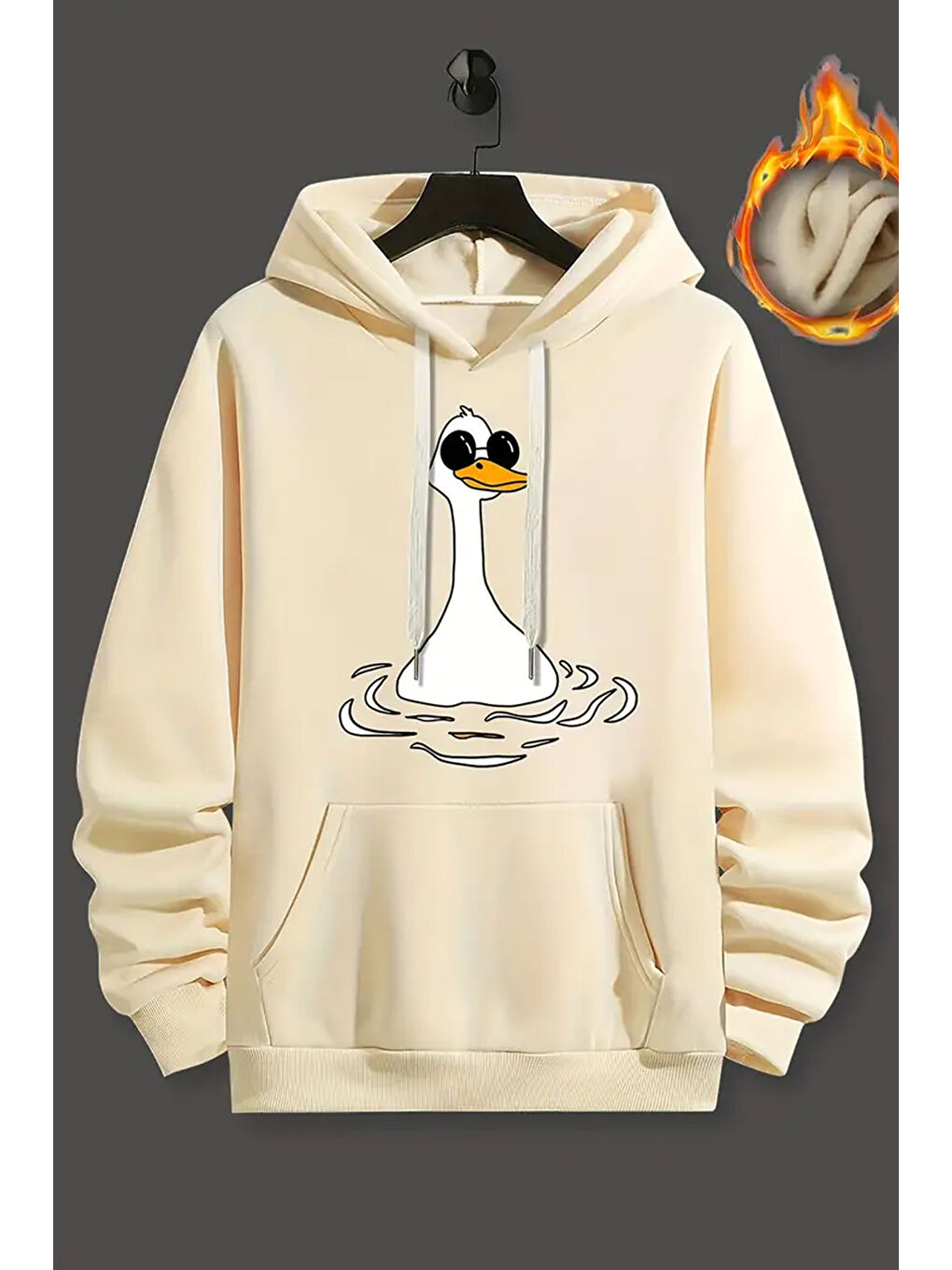 uyguntarz Bej Duck Baskılı Oversize Sweatshirt