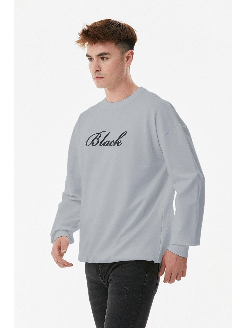Gri Black Yazılı Bisiklet Yaka Sweatshirt-2