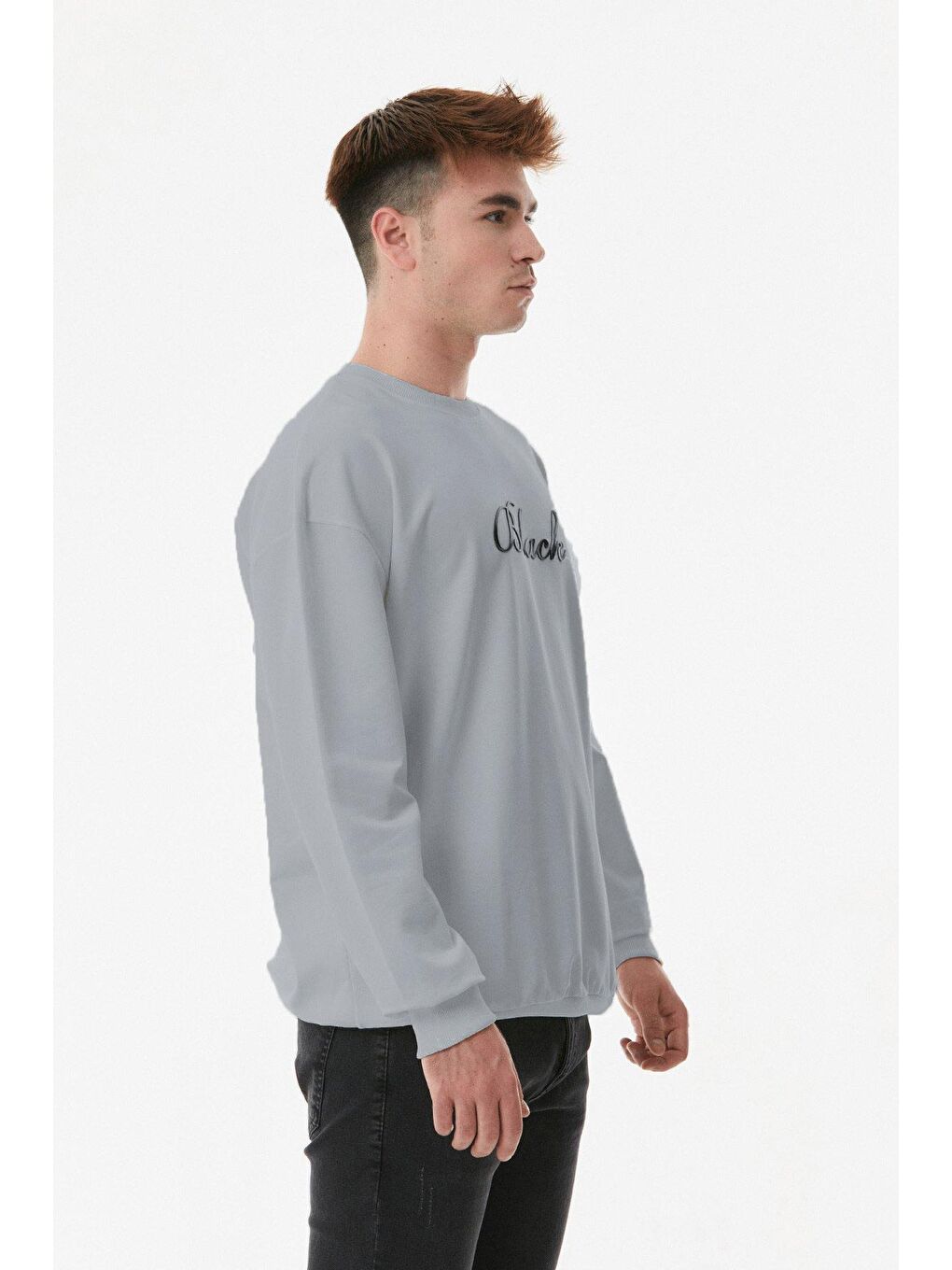 Gri Black Yazılı Bisiklet Yaka Sweatshirt-3