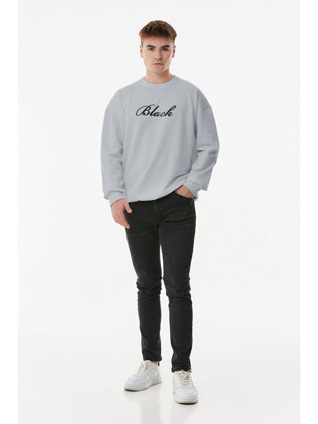 Gri Black Yazılı Bisiklet Yaka Sweatshirt-4
