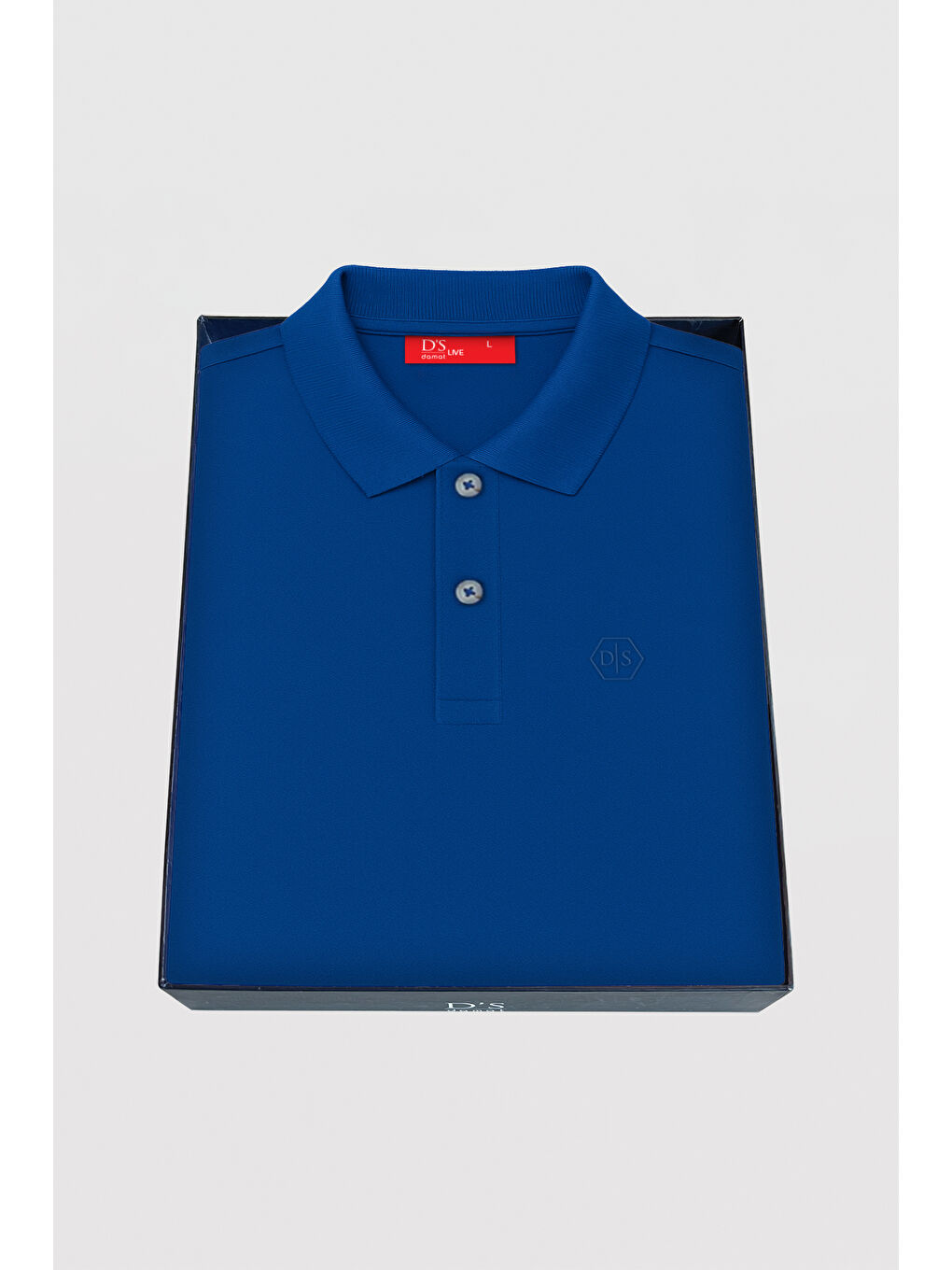 Slim Fit Saks Mavi Kutulu Polo Yaka Tişört-4