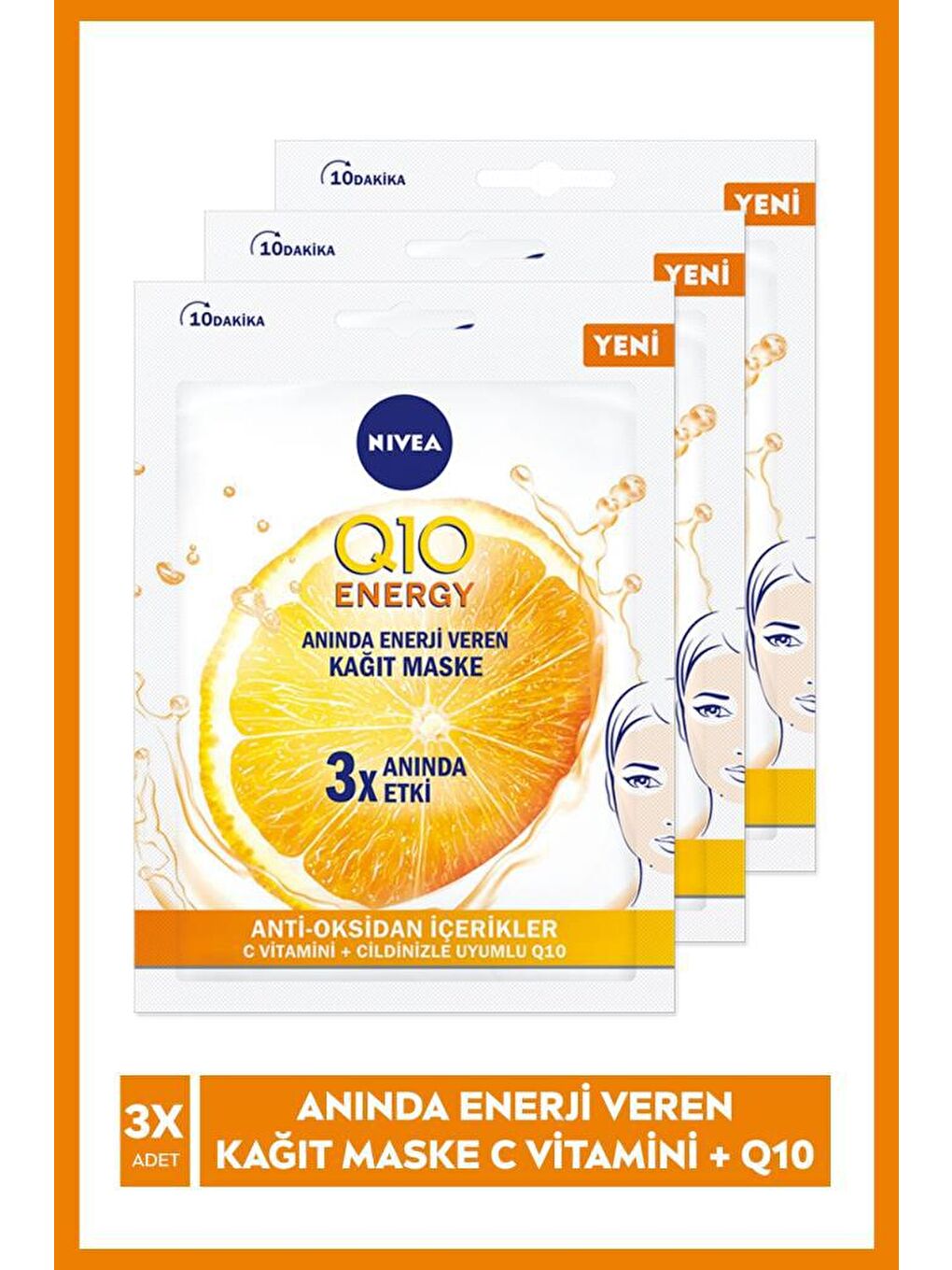 NIVEA Q10 Energy Kağıt Maske 1 Adet X 3