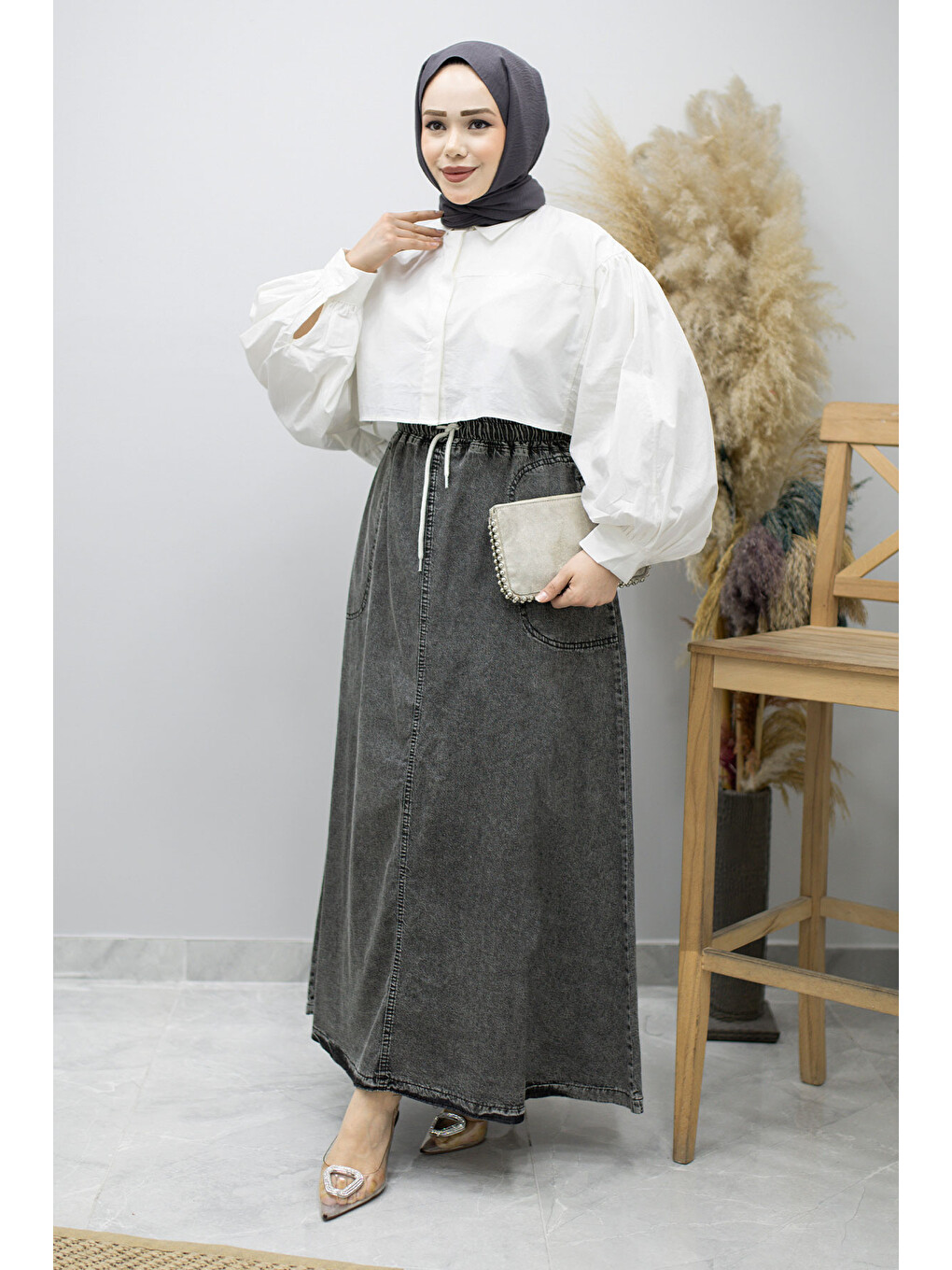 Cepli Beli Lastikli Jean Etek TSD260175 Antrasit-4