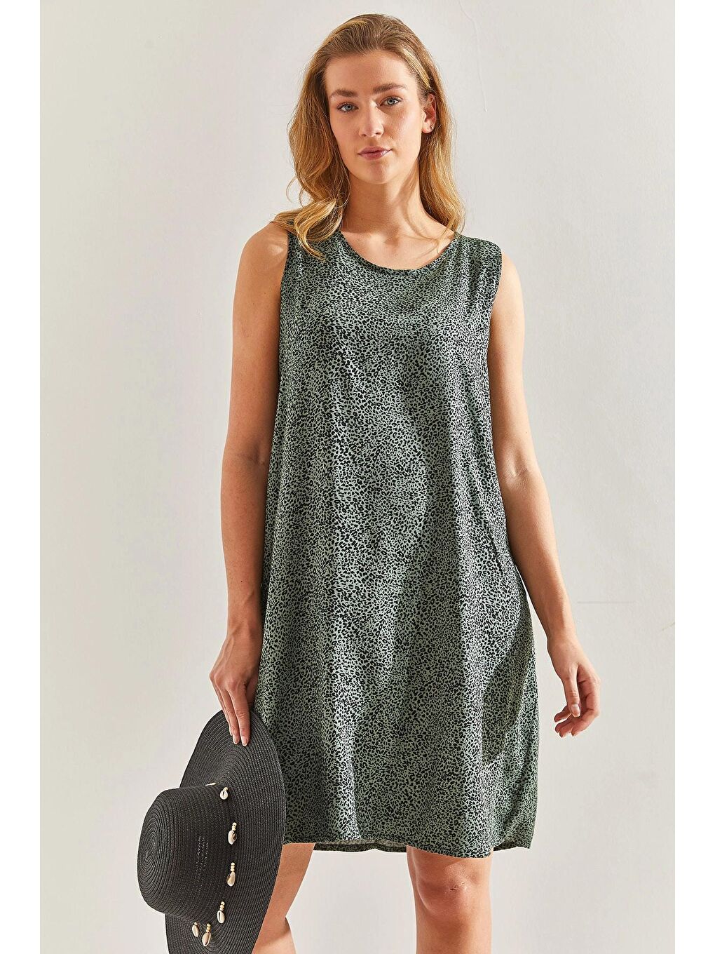 Yeşil Kadın Desenli Viskon Elbise 60171041-3