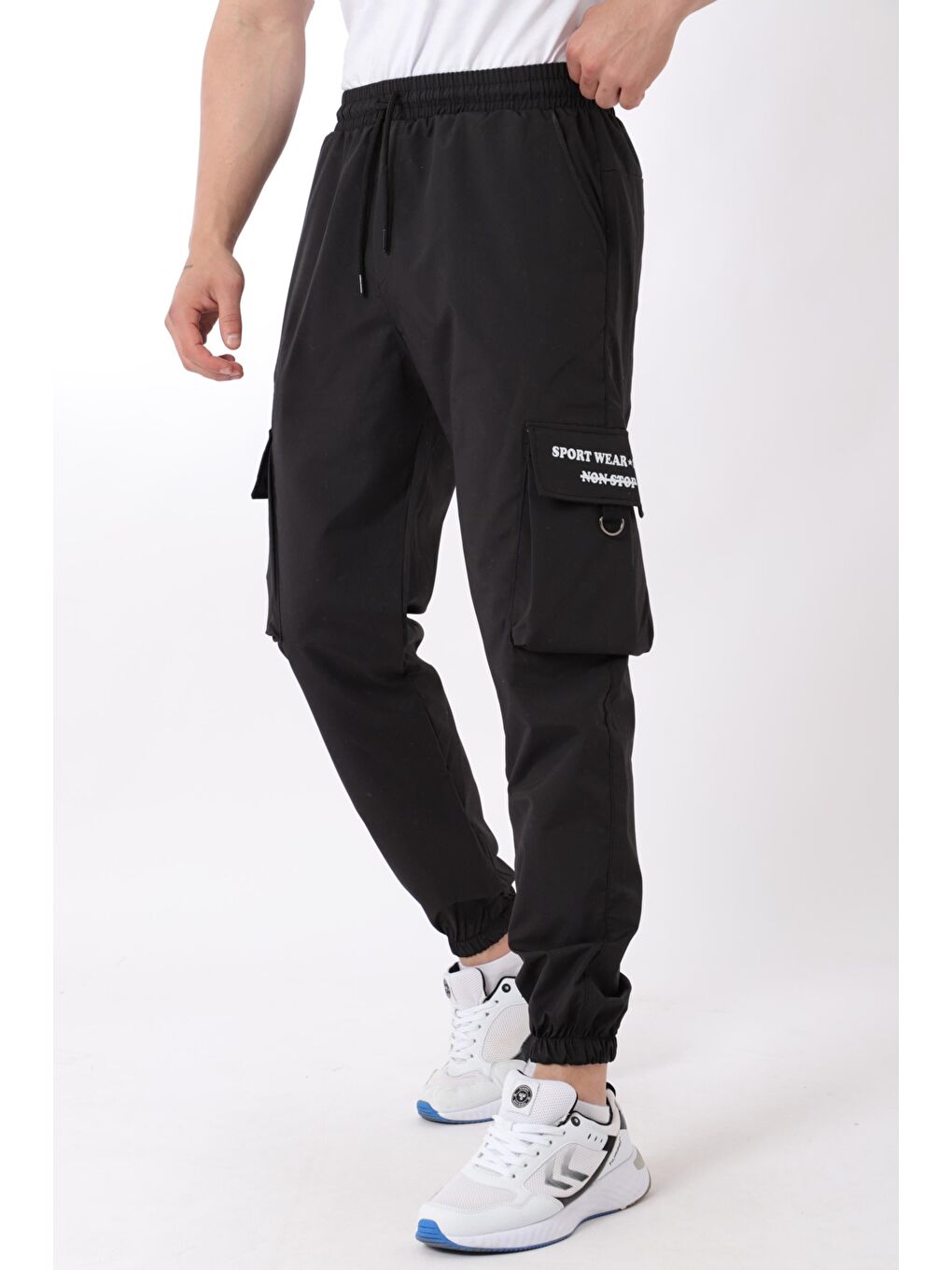 Stilkombin Siyah Paraşüt Kumaş Sport Wear Baskılı Kargo/Jogger Alt PLDP 03_70094