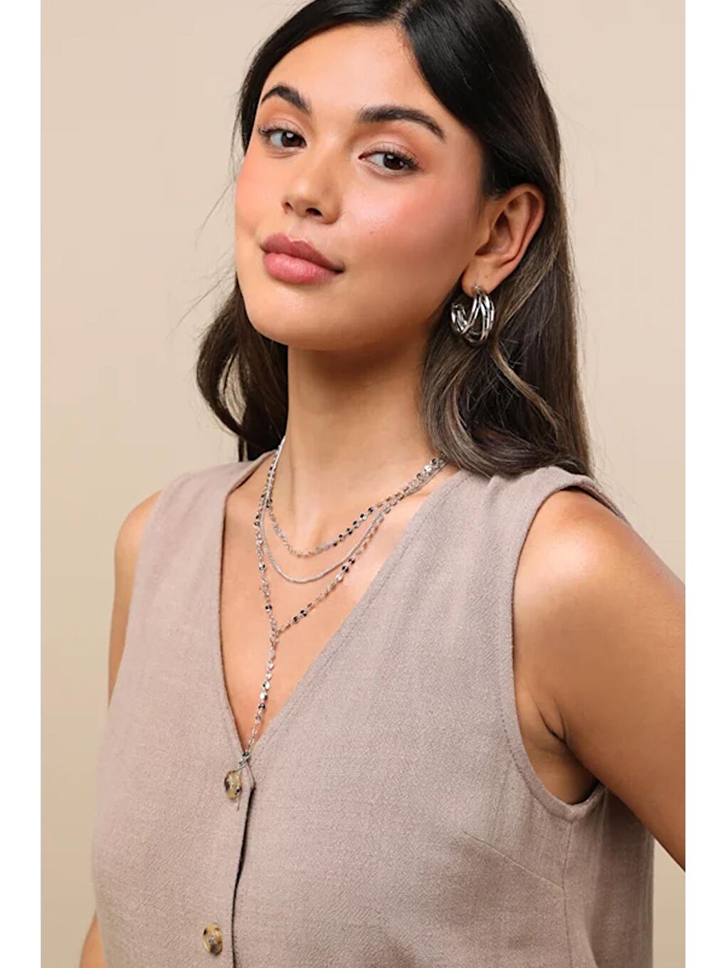 Gri Elita Gümüş Rengi Katmalı Y kolye-5