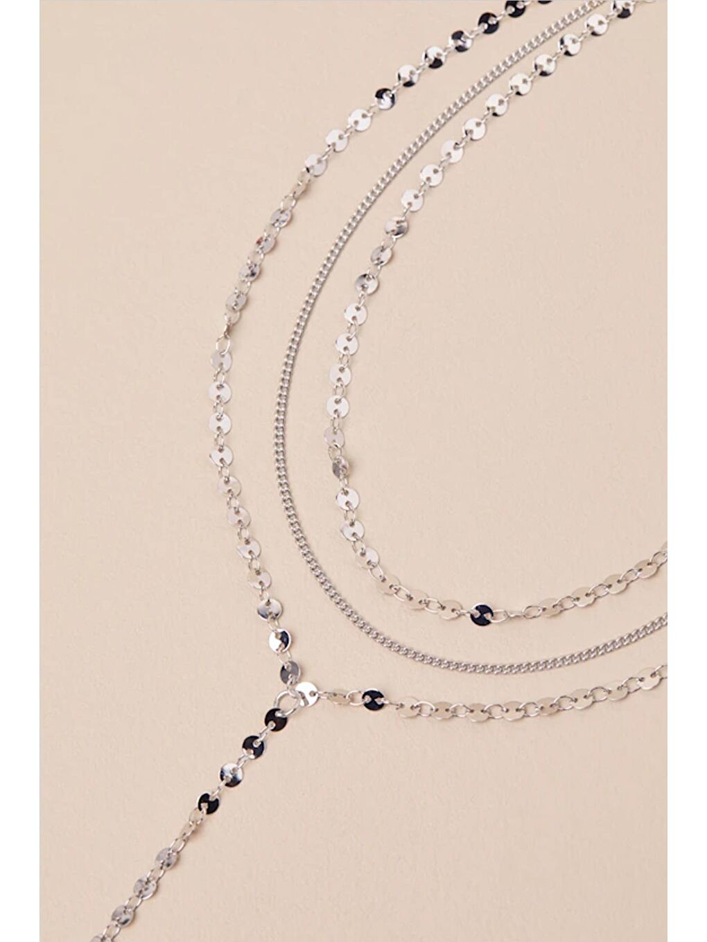 Gri Elita Gümüş Rengi Katmalı Y kolye-4