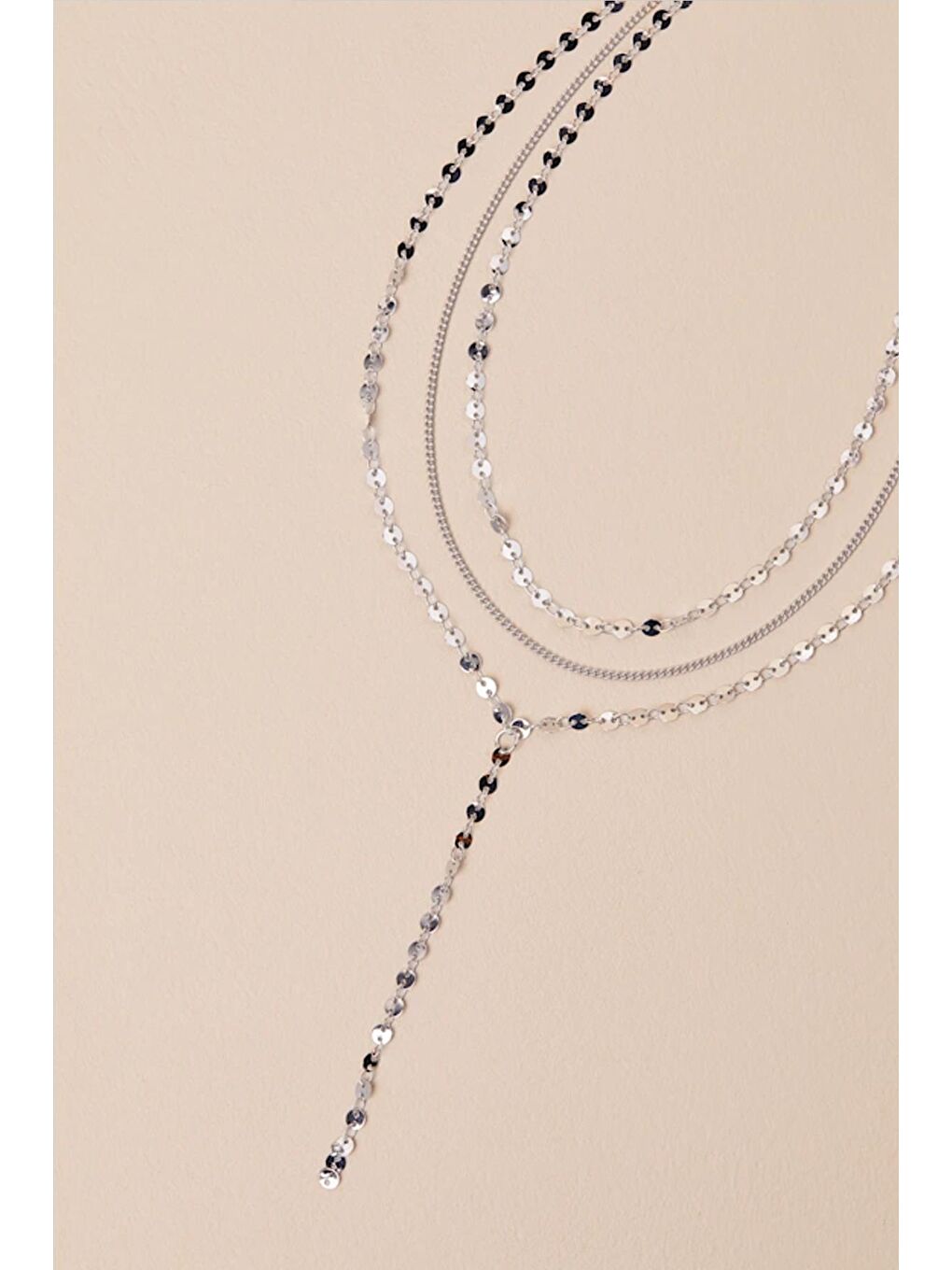 Gri Elita Gümüş Rengi Katmalı Y kolye-2