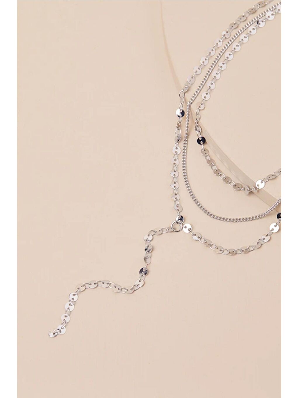 Gri Elita Gümüş Rengi Katmalı Y kolye-1