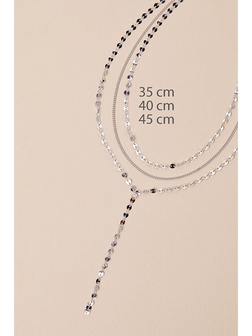 Gri Elita Gümüş Rengi Katmalı Y kolye