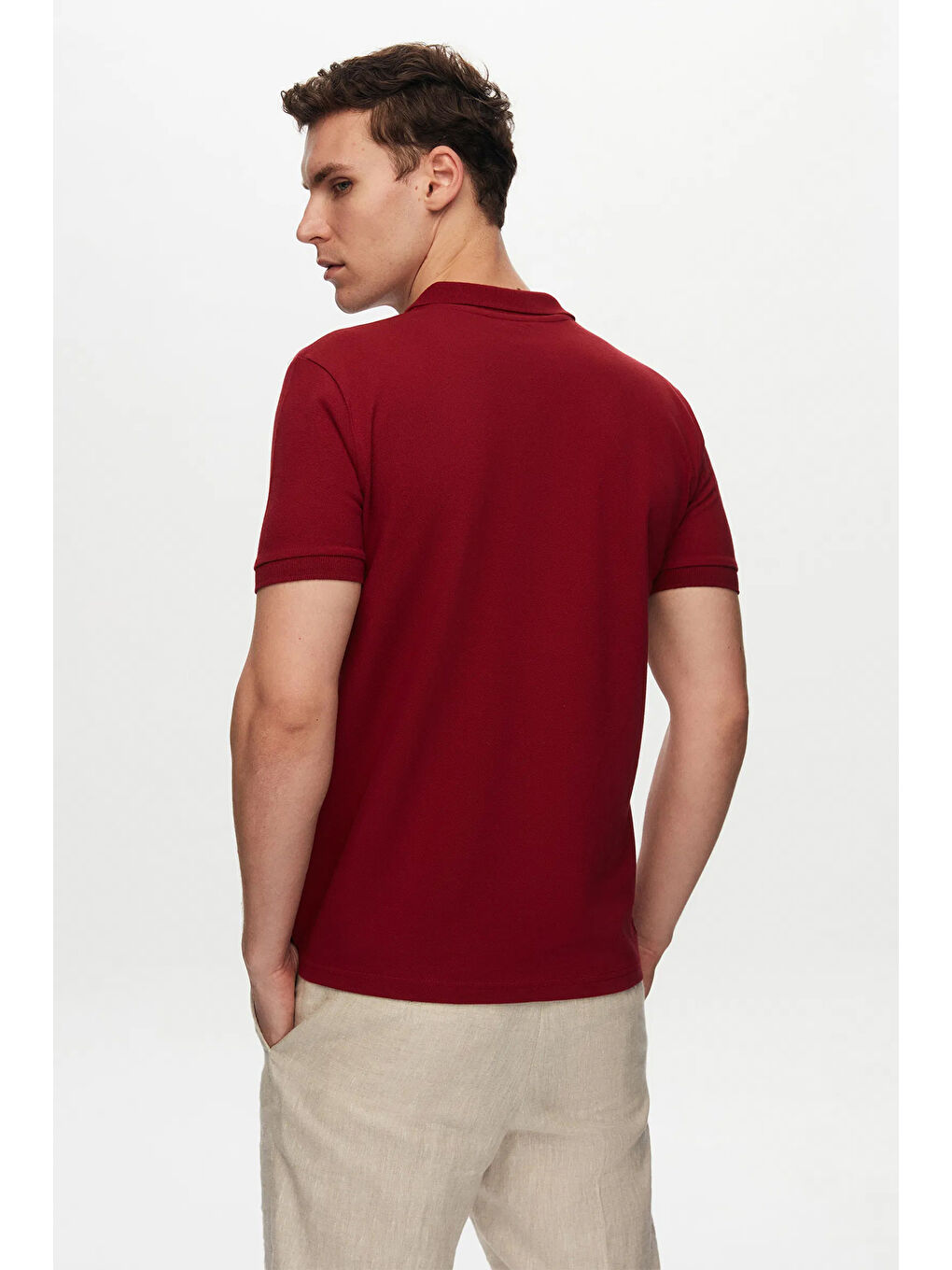 Slim Fit Bordo Kutulu Polo Yaka Tişört-2