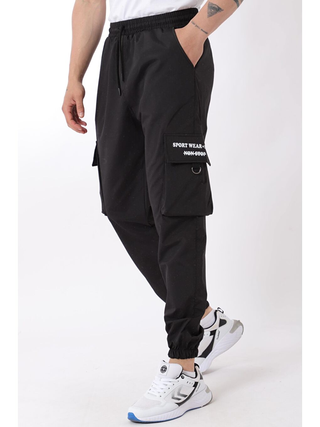 Stilkombin Siyah Paraşüt Kumaş Sport Wear Baskılı Kargo/Jogger Alt PLDP 03_70094 - 2