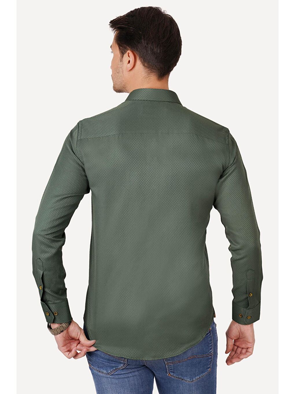 Kaktüs Yeşili Kahve Düğmeli Slimfit Hediye Kutulu Gömlek-4