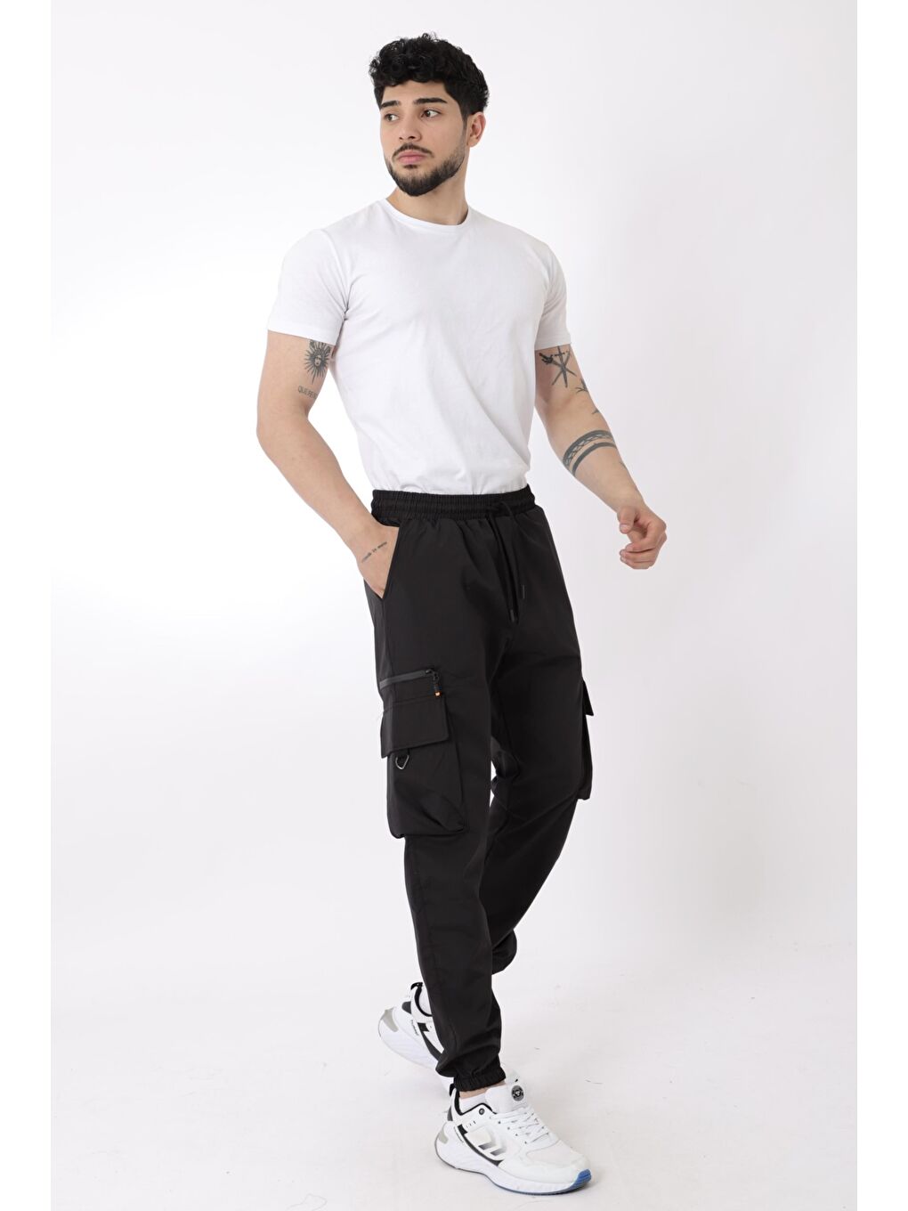 Stilkombin Siyah Paraşüt Kumaş Sport Wear Baskılı Kargo/Jogger Alt PLDP 03_70094 - 4