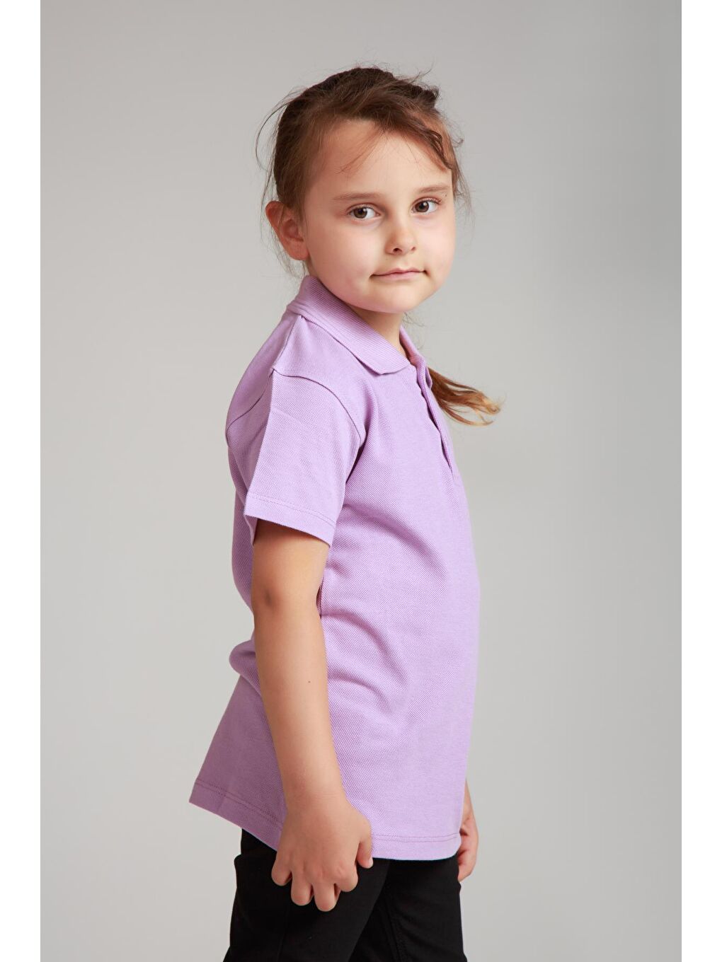 Lila Kids Polo Yaka Basic Kısa Kollu Kız Çocuk Tişört-1