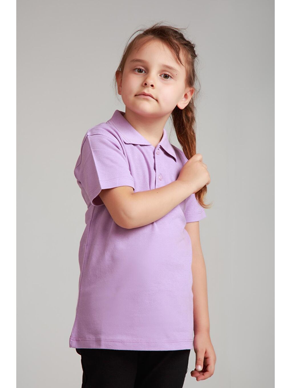Lila Kids Polo Yaka Basic Kısa Kollu Kız Çocuk Tişört-2